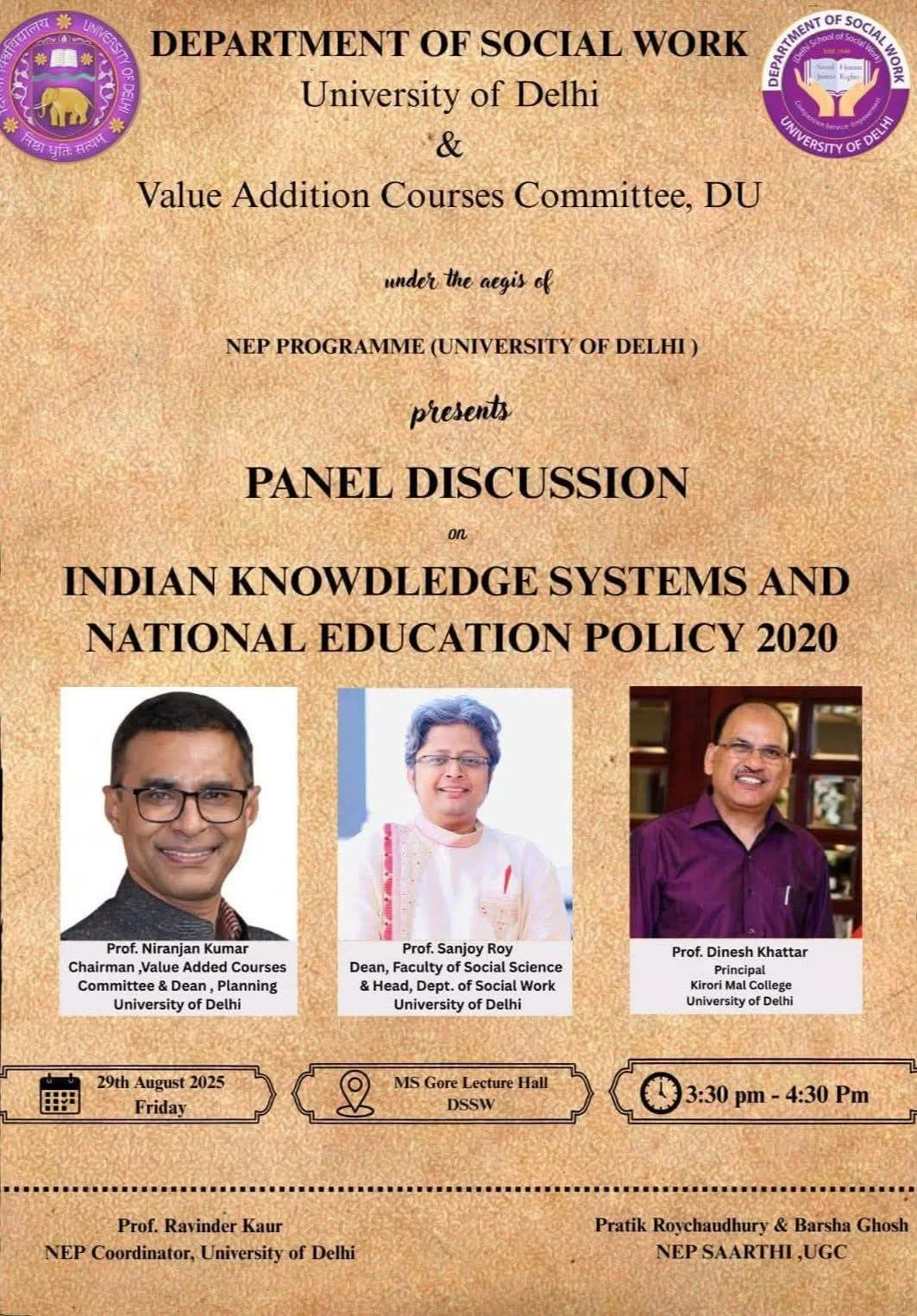 Panel on IKS and NEP at the Department of Social Work, DU