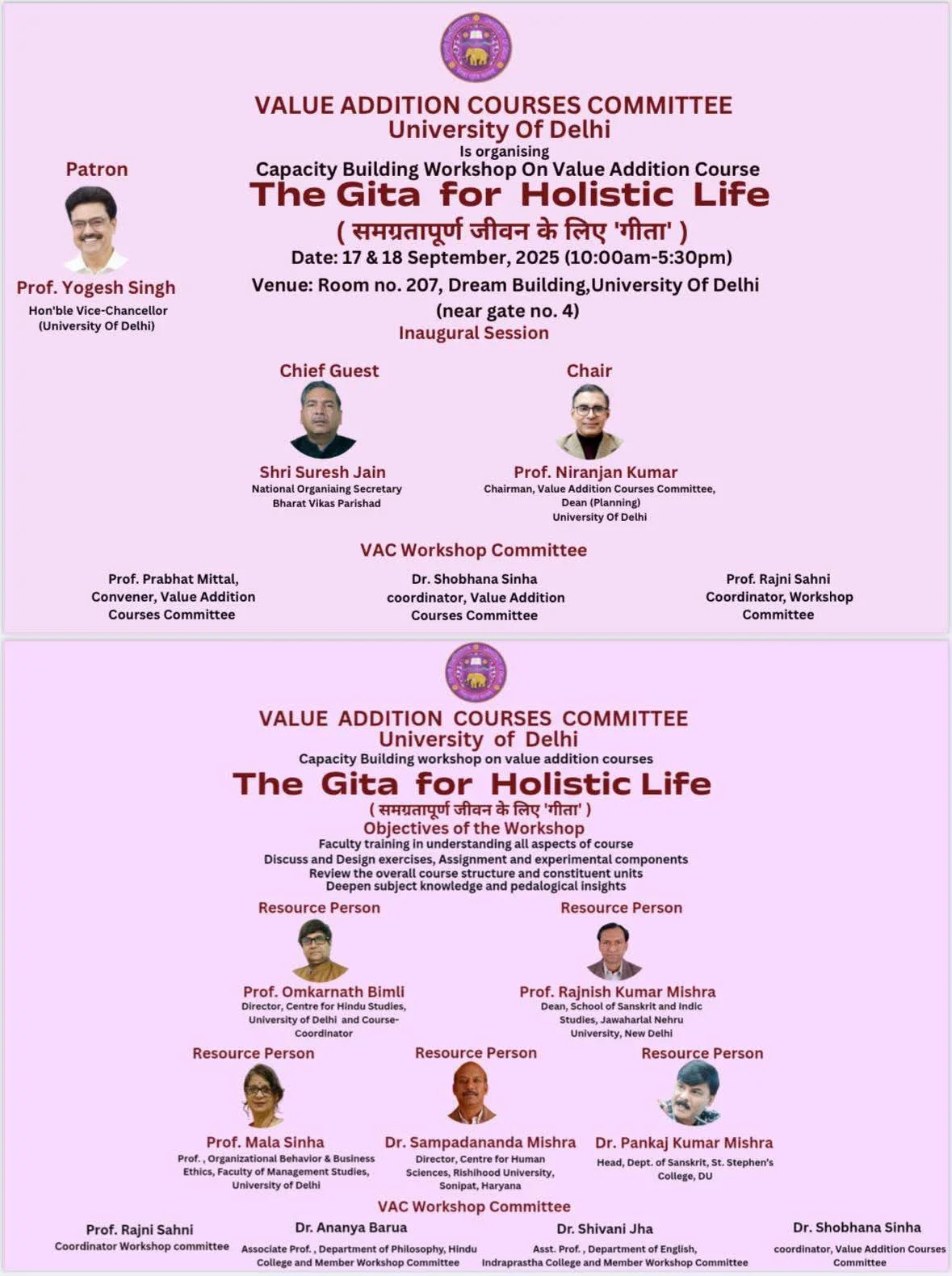 Workshop on Value Addition Course - The Gita for Holistic Life'