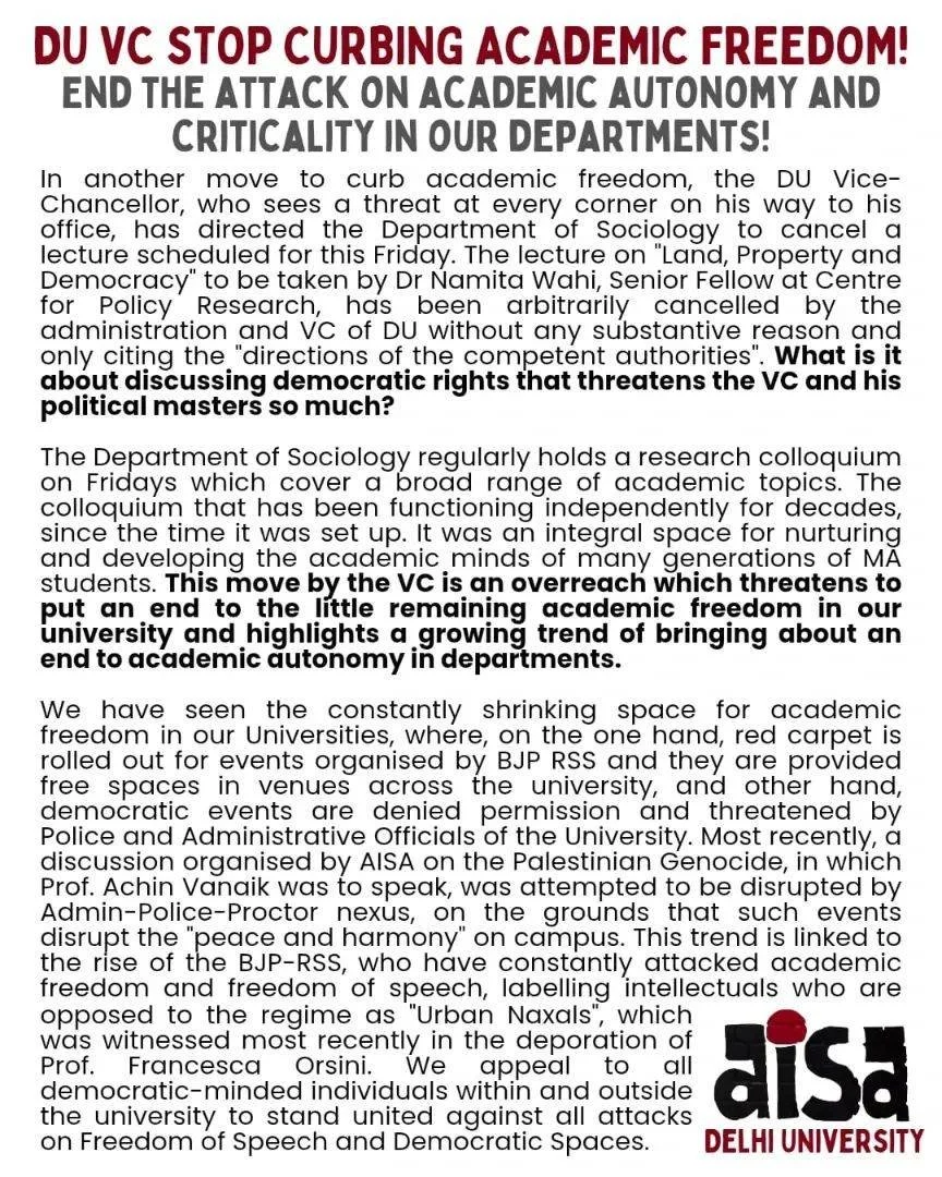 DU VC Stop Curbing Academic Freedom