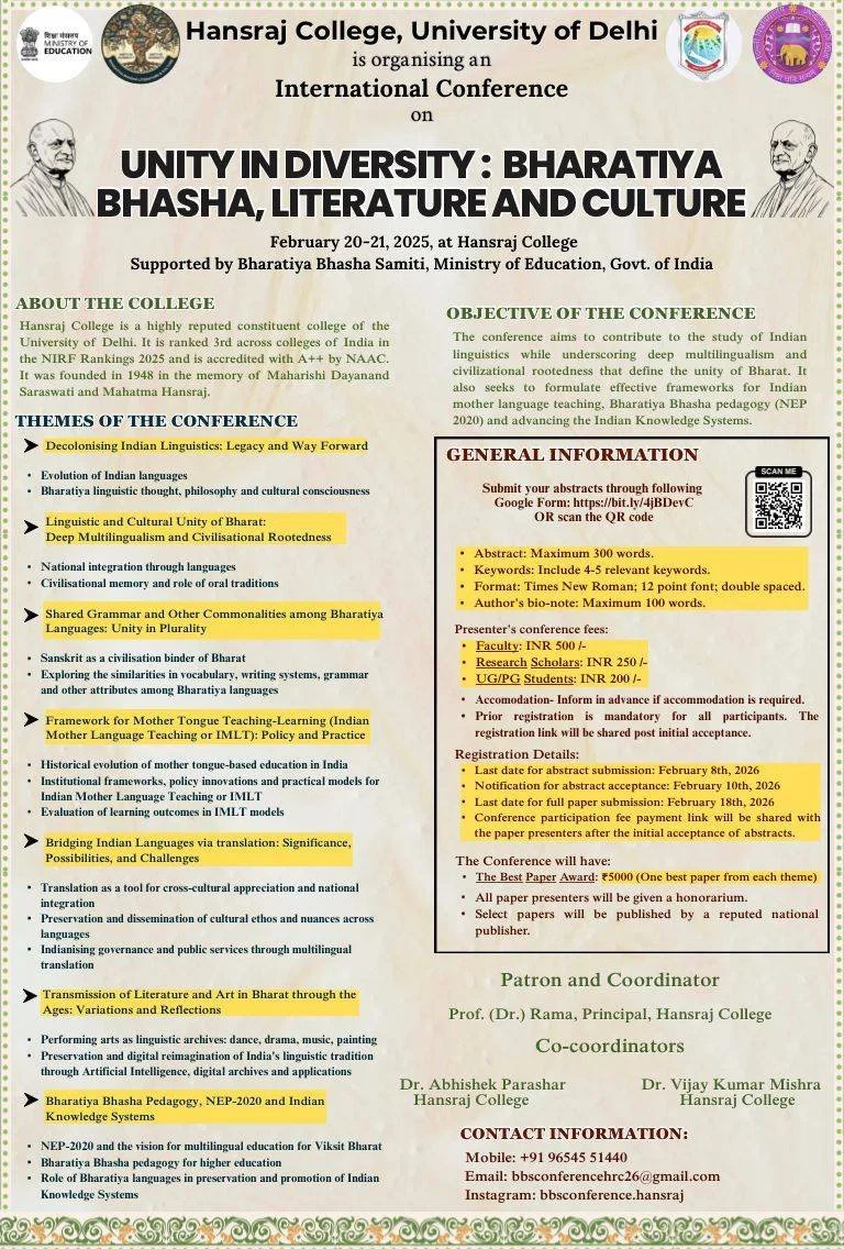 International Conference on Unity in Diversity: Bharatiya Bhasha, Literature and Culture 