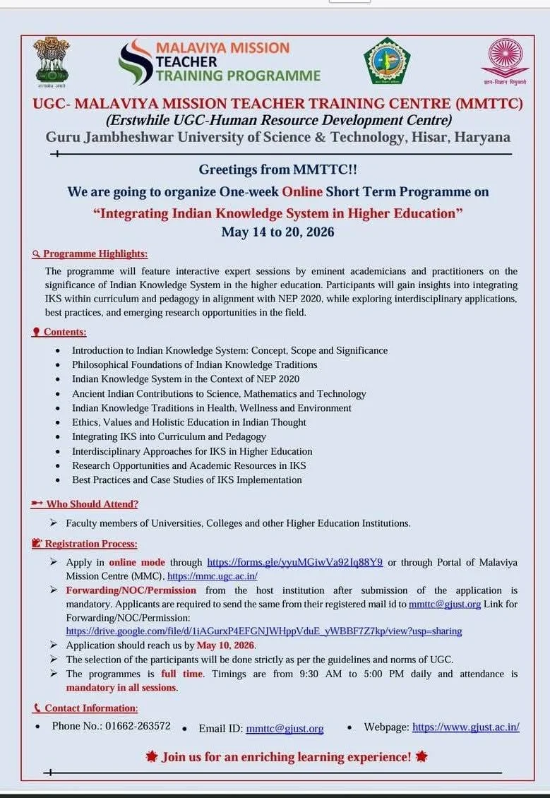 UGC-Malaviya Mission Training on Integrating IKS in Higher Education