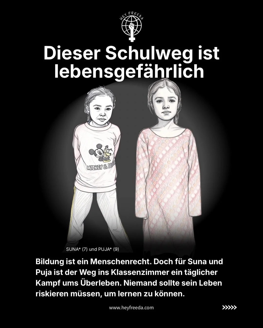 3 Stunden Angst. Jeden Tag. 💔🇳🇵

Suna (7) und Puja (9) haben ihr Zuhause durch die Fluten verloren. Ihre Mama wurde Opfer eines Verbrechens. Was ihnen geblieben ist? Ein lebensgef&auml;hrlicher Schulweg durch Ashrang.

Die Gefahr von Menschenhande