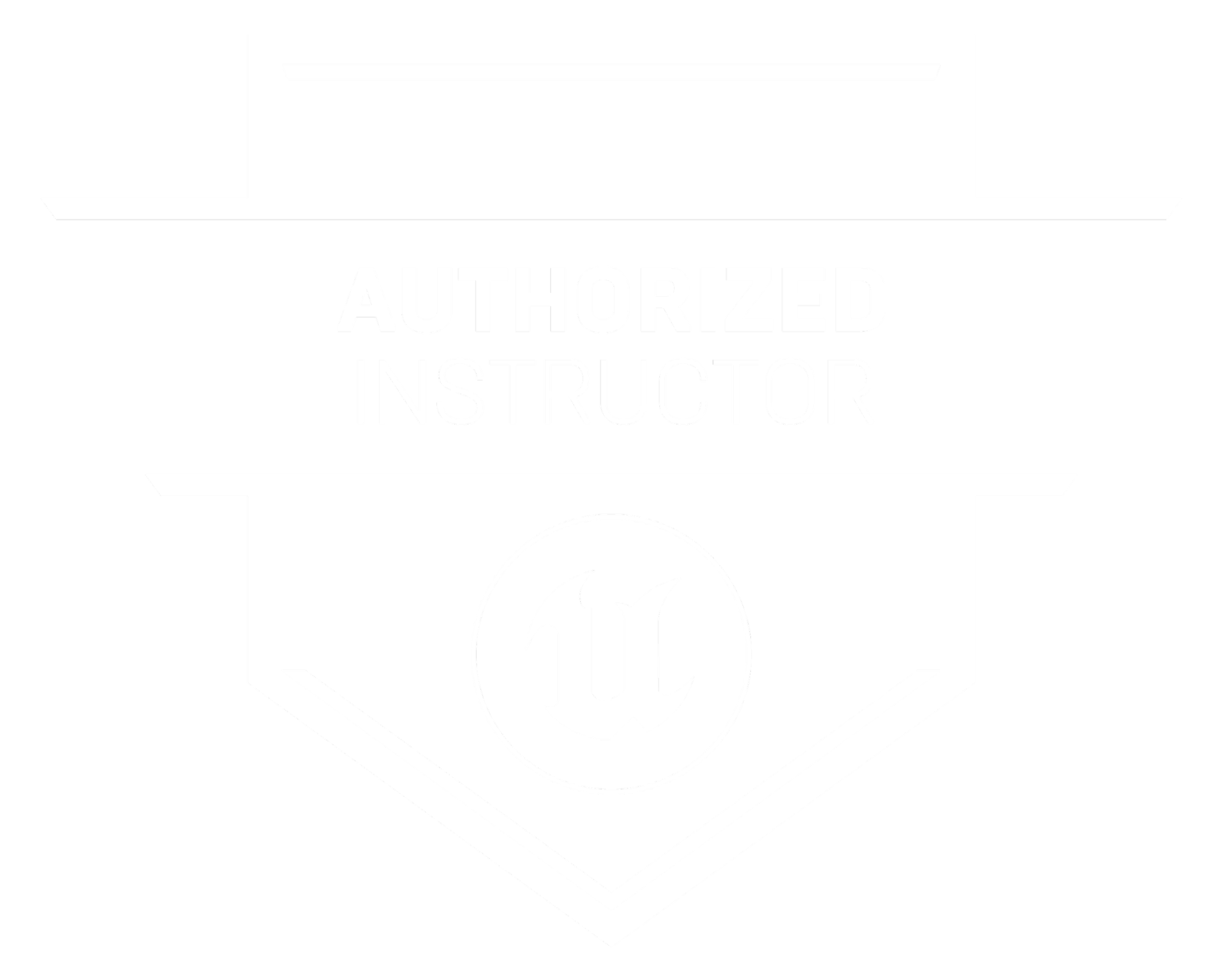 A black and white sticker with a badge design featuring a shield shape, a circular emblem with a lightning bolt inside, and the text 'AUTHORIZED INSTRUCTOR'.