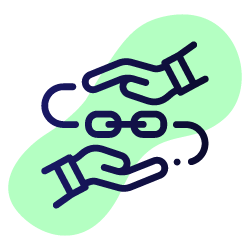 Twee handen die schakels verbonden, symboliserend samenwerking of verbondenheid.