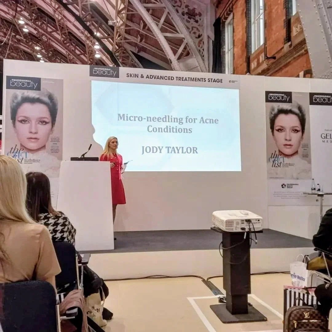Jody Adele Taylor guest speaking about Micro-needling for Acne Conditions' at Professional Beauty North.