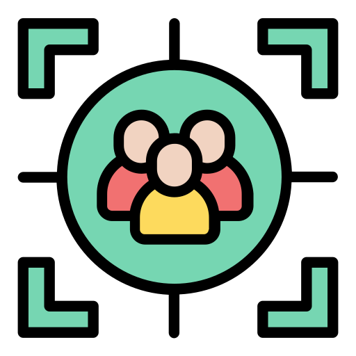 Icon of three people inside a green circle, surrounded by four corner brackets, representing a group or community.