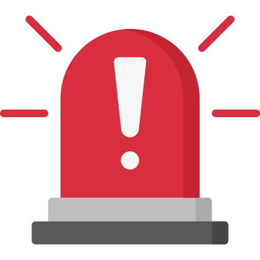 Red warning light with an exclamation mark and lines indicating alert.