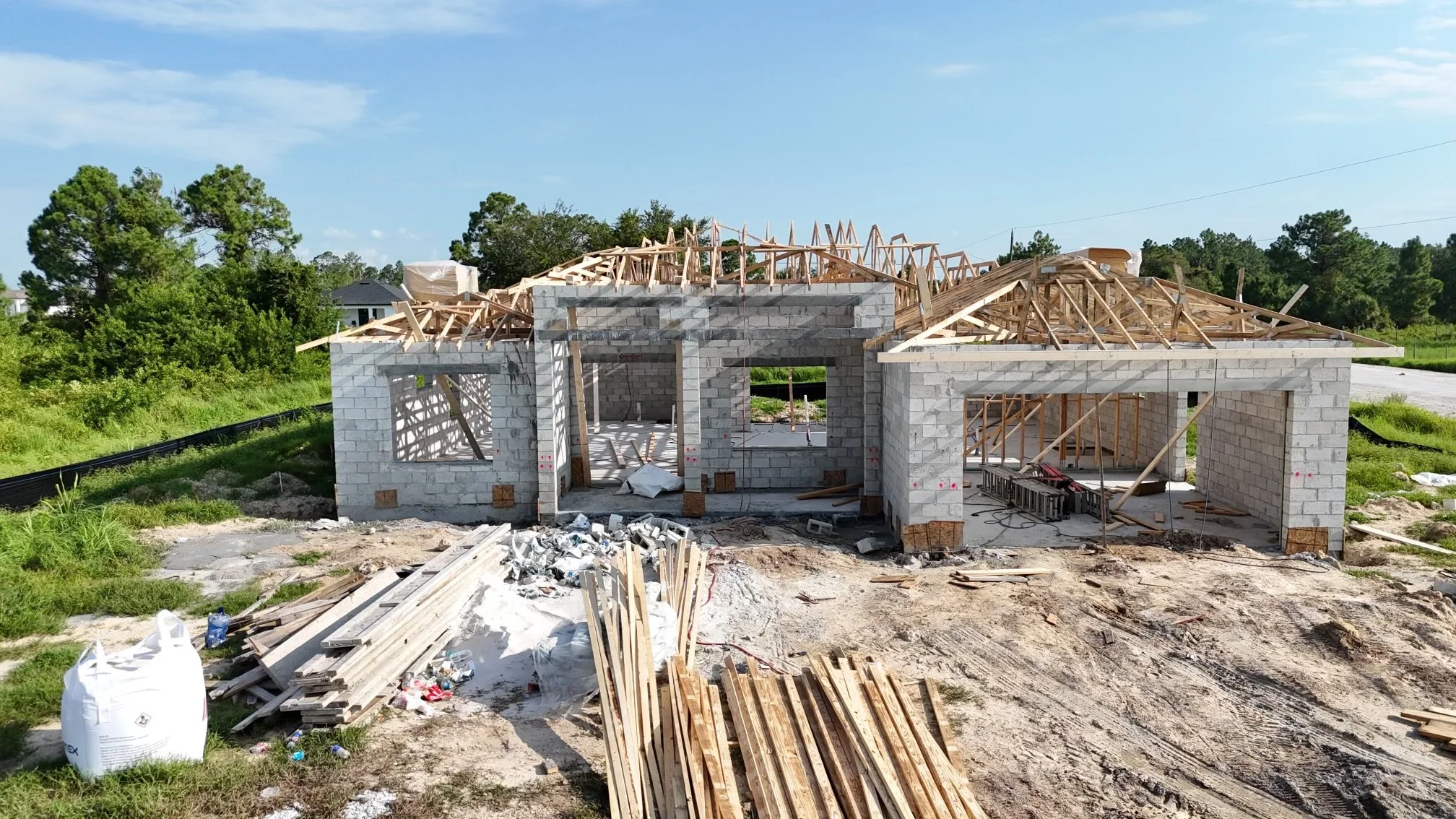 Framing stage of custom home build in Fort Myers FL by Alexander2 Construction