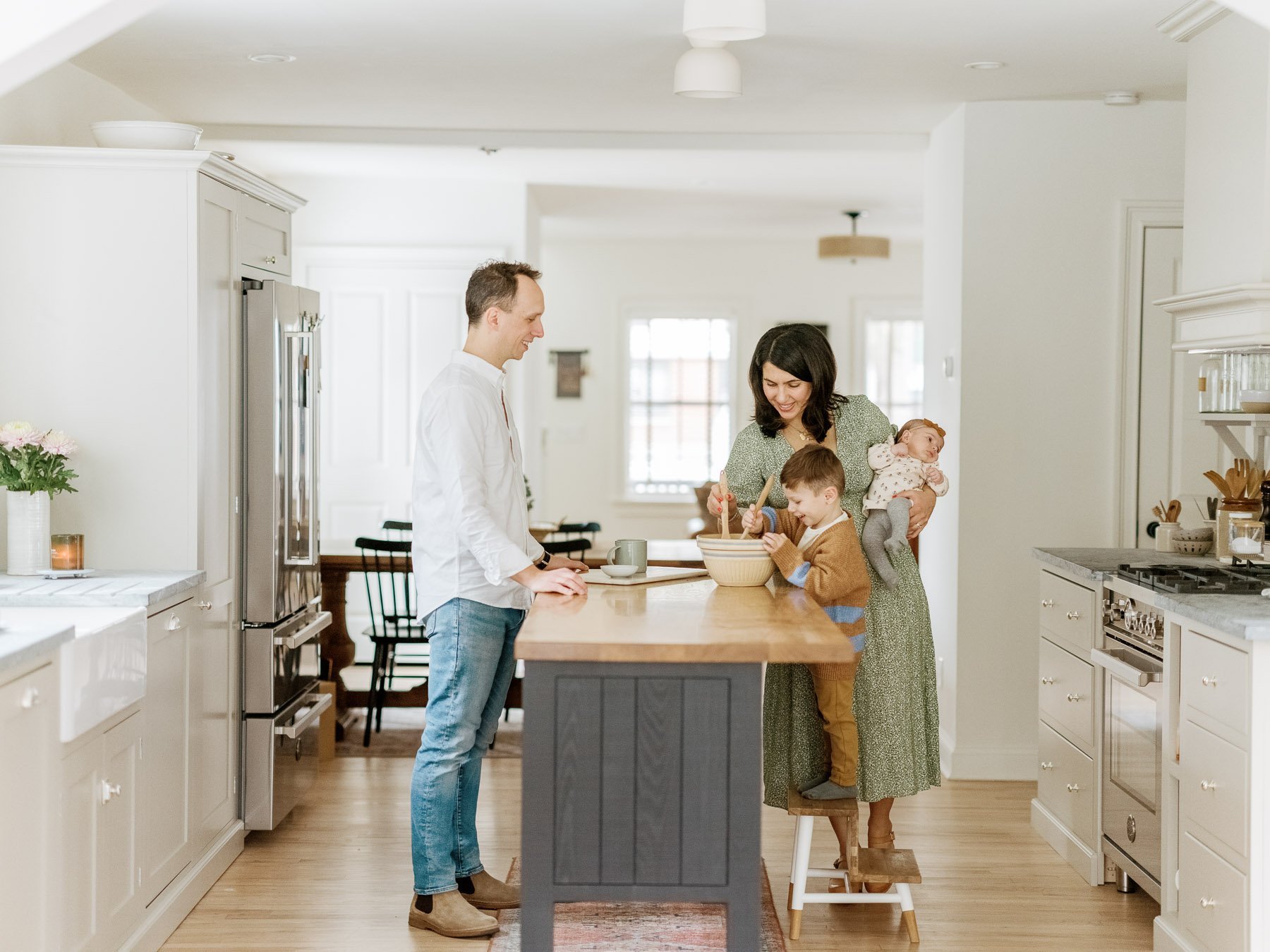 Saratoga Springs in home family session with devol kitchen