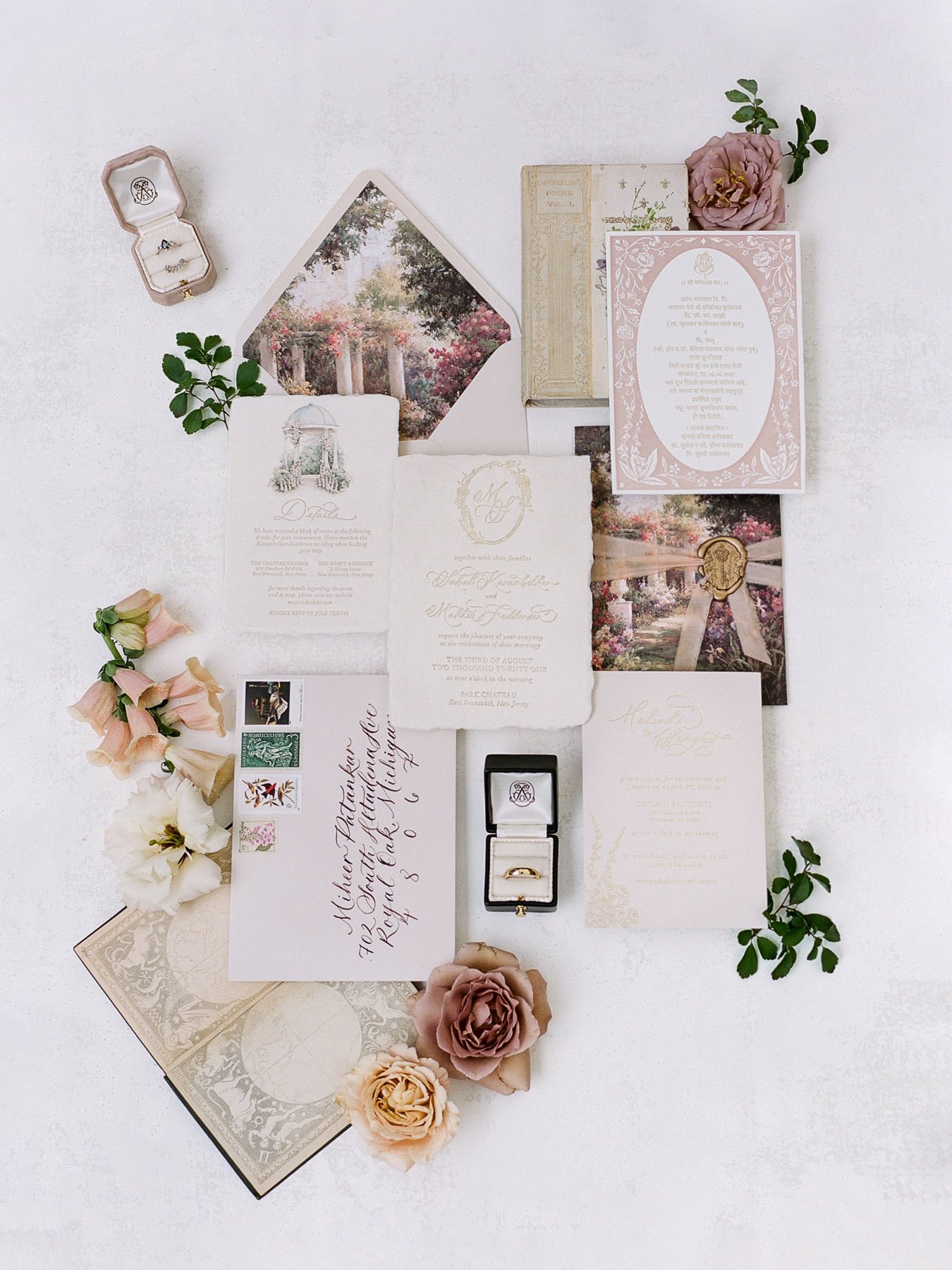 Park Chateau wedding featuring Blue Pansy Floral Design, Amorette Events and Inquisited Invitations featured in Martha Stewart Weddings