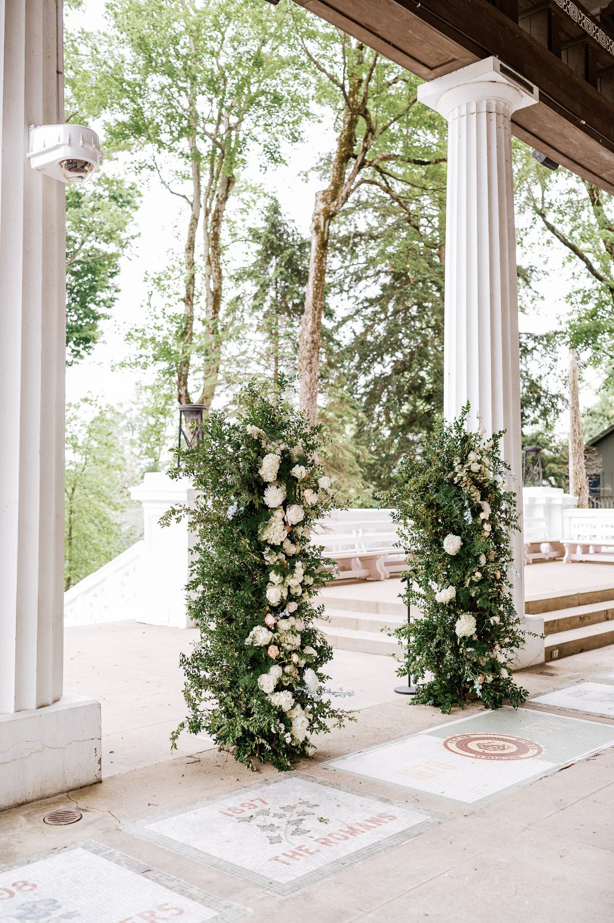 Chautauqua Institution Wedding in New York with EVL Events and Heirloom Soul Floral Design Hall of Philosophy Ceremony