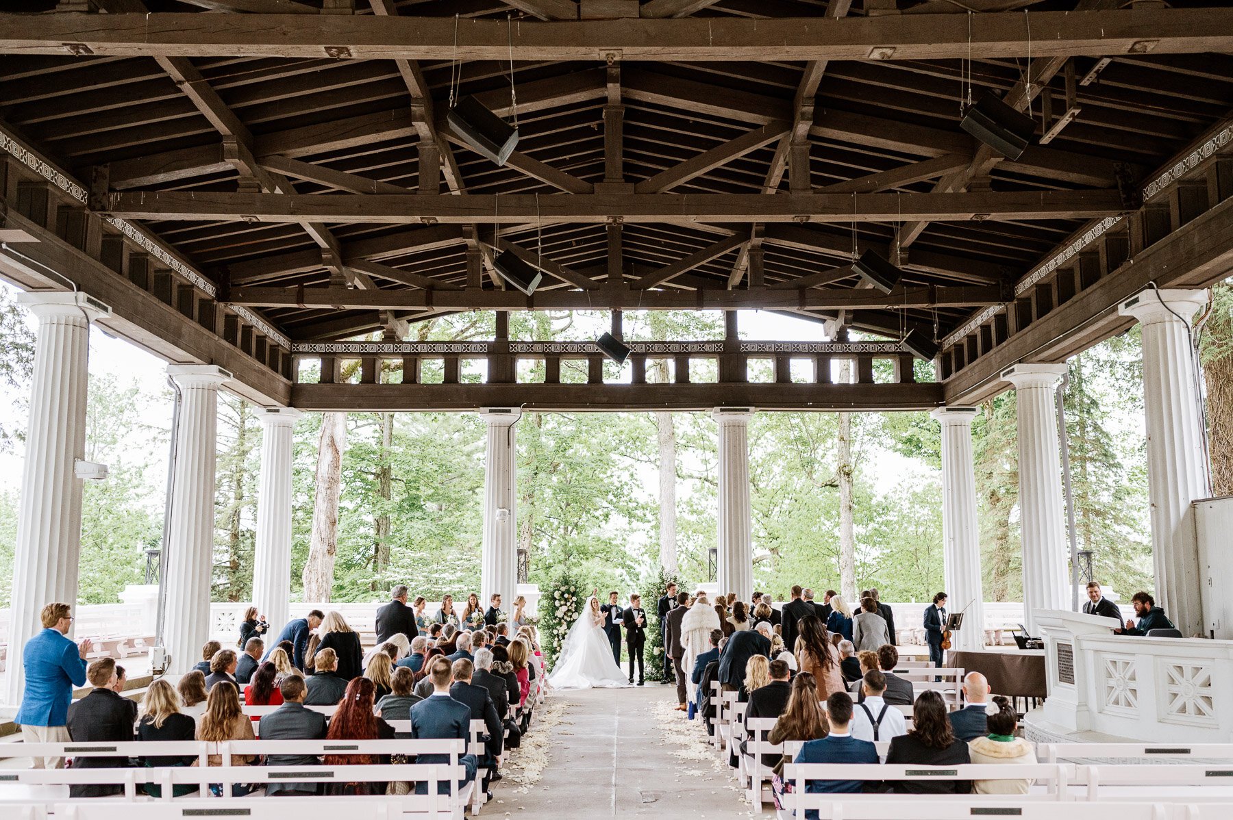 Chautauqua Institution Wedding in New York with EVL Events and Heirloom Soul Floral Design Hall of Philosophy Ceremony