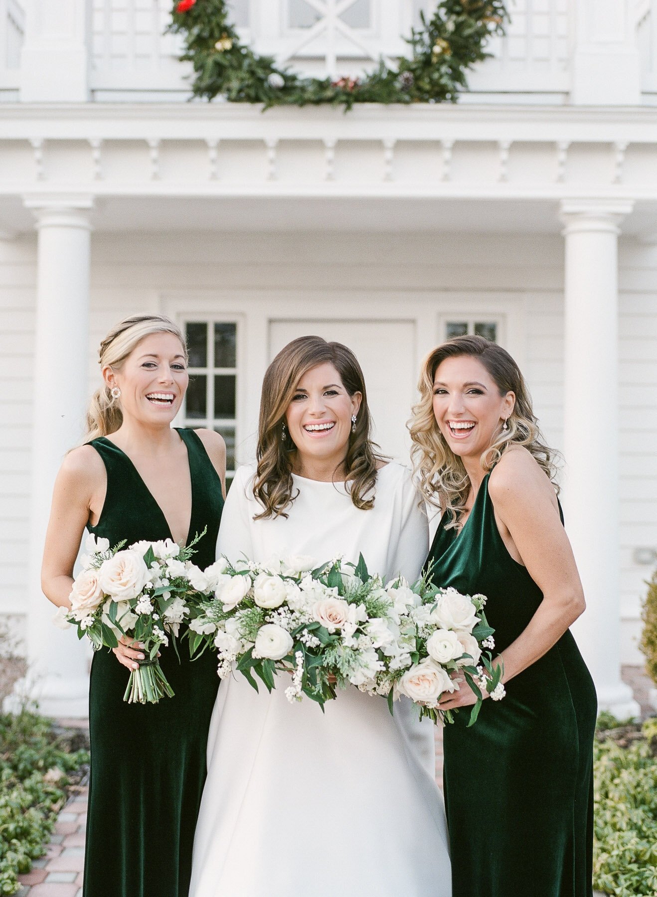 Ryland Inn Coach House Winter Wedding Twisted Willow Flowers and Jenny Yoo Green Velvet Bridesmaid Dresses