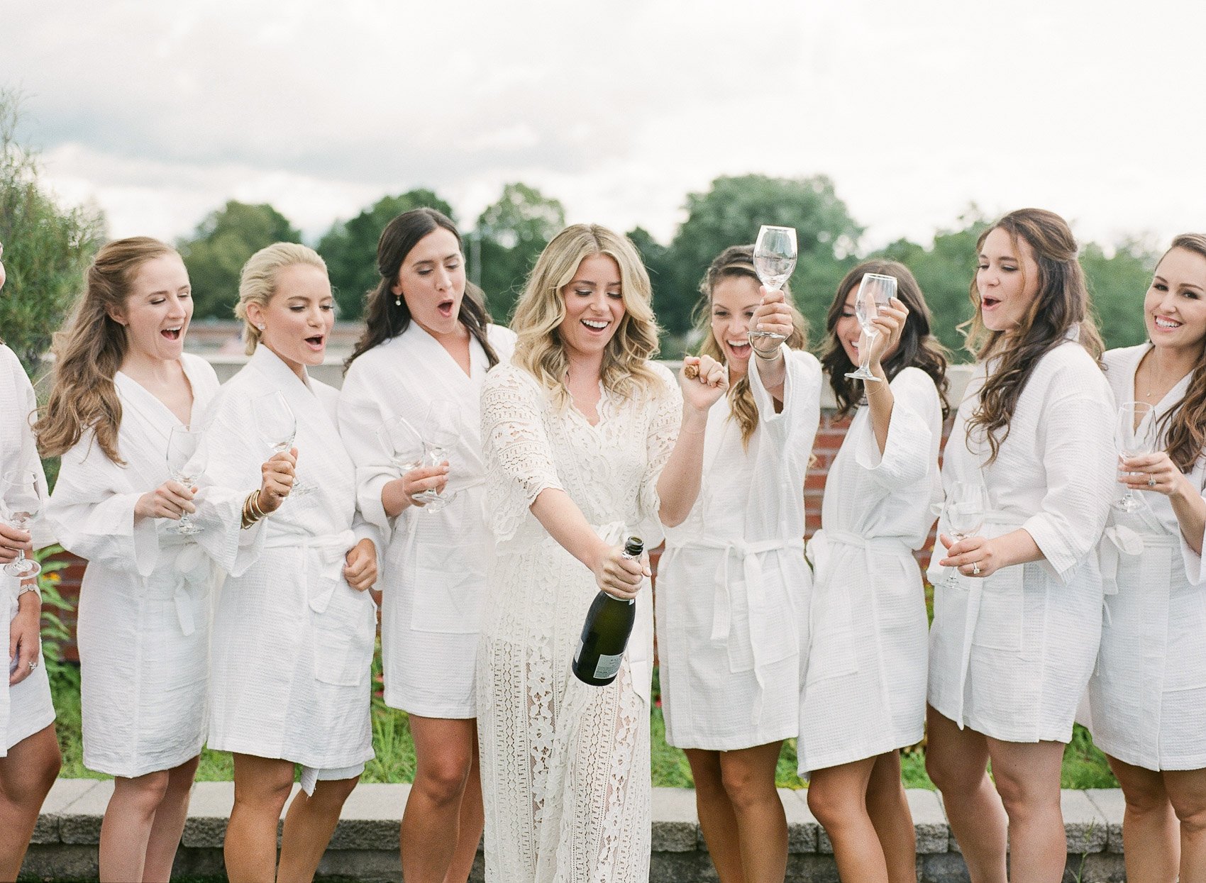 Champagne photo with Bridesmaids