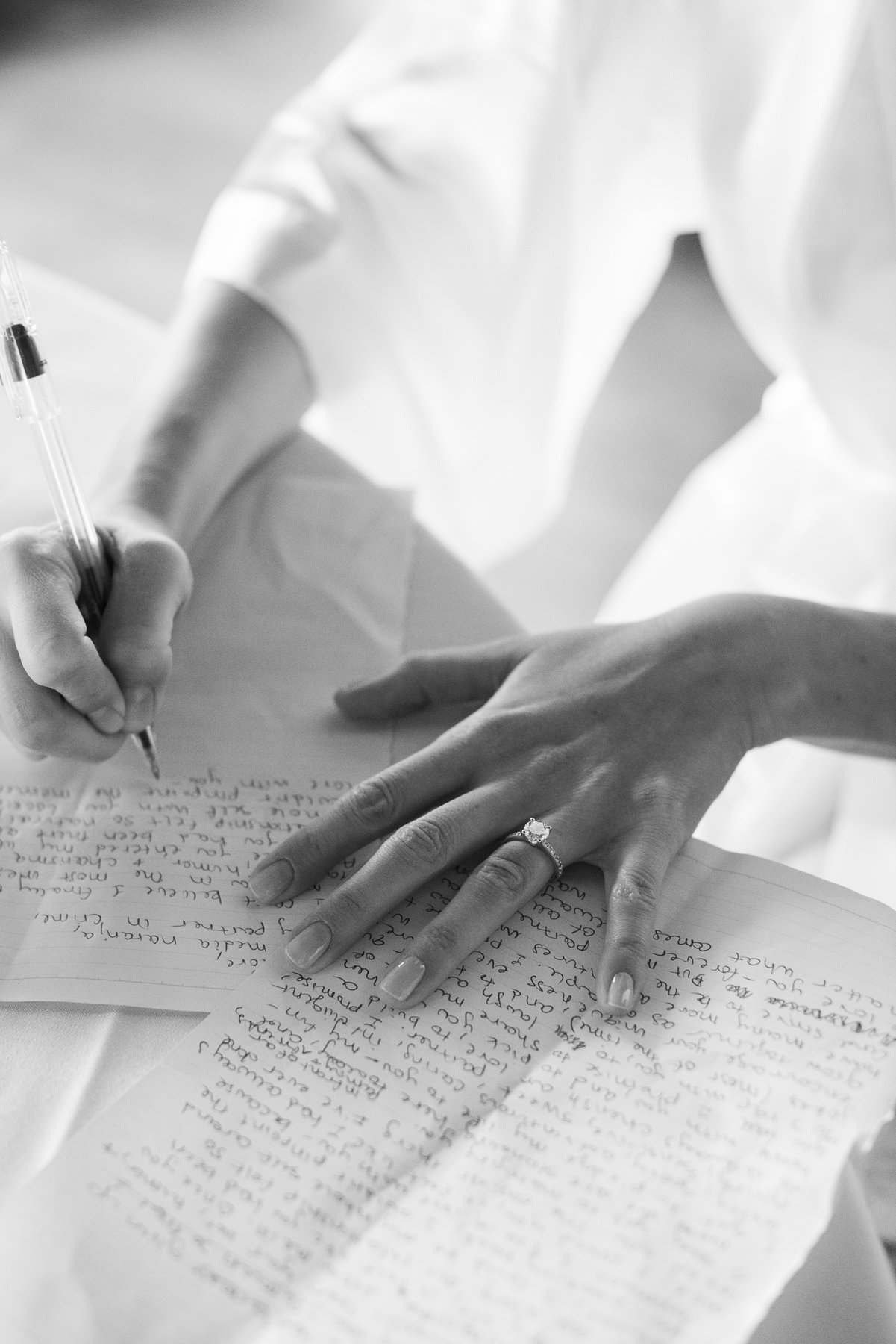 Bride writing letter to groom. 