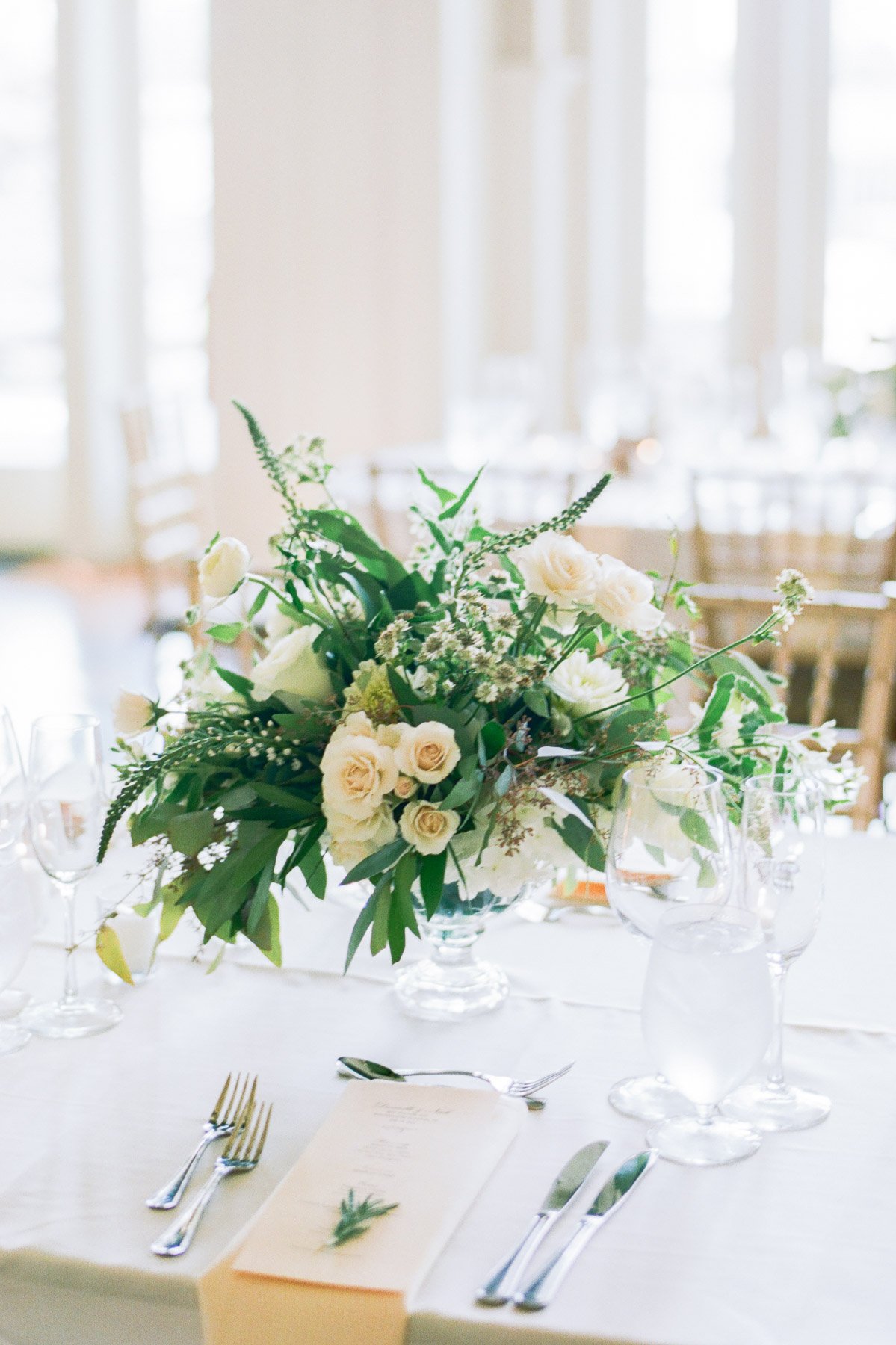 Green and white wedding centerpieces