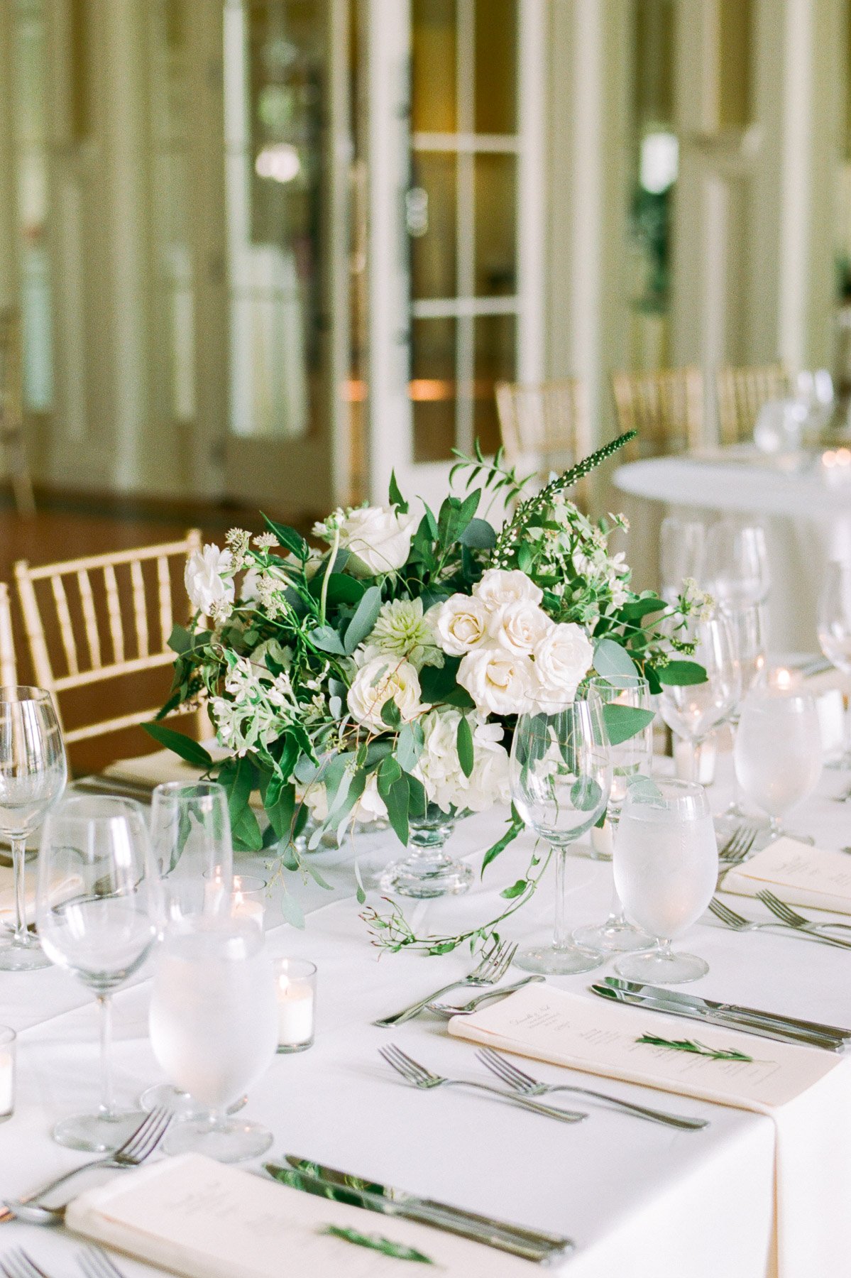 Green and white tablescape
