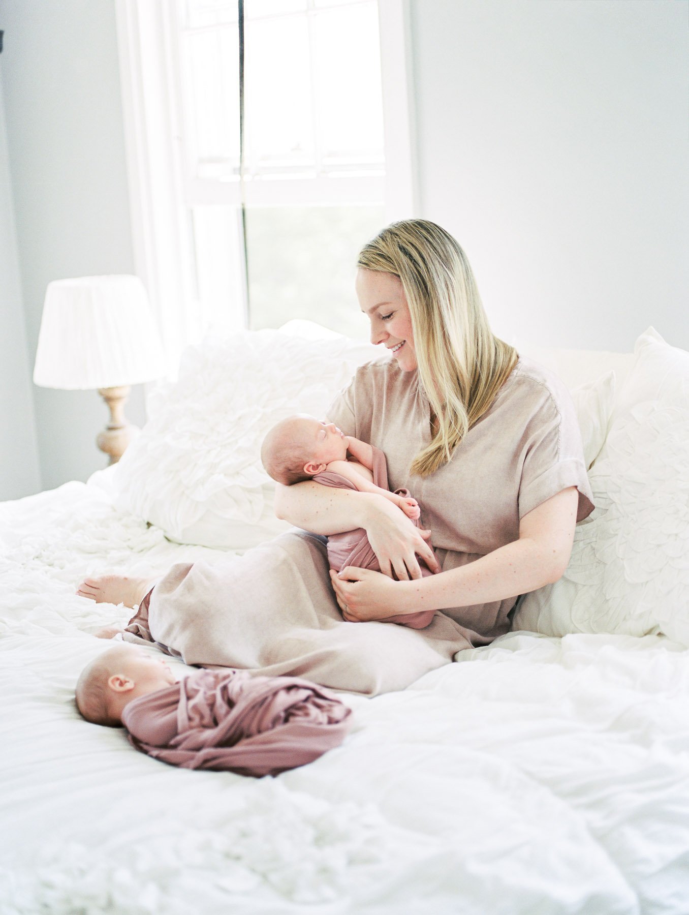 Beautiful Mama with Her Twin Girls