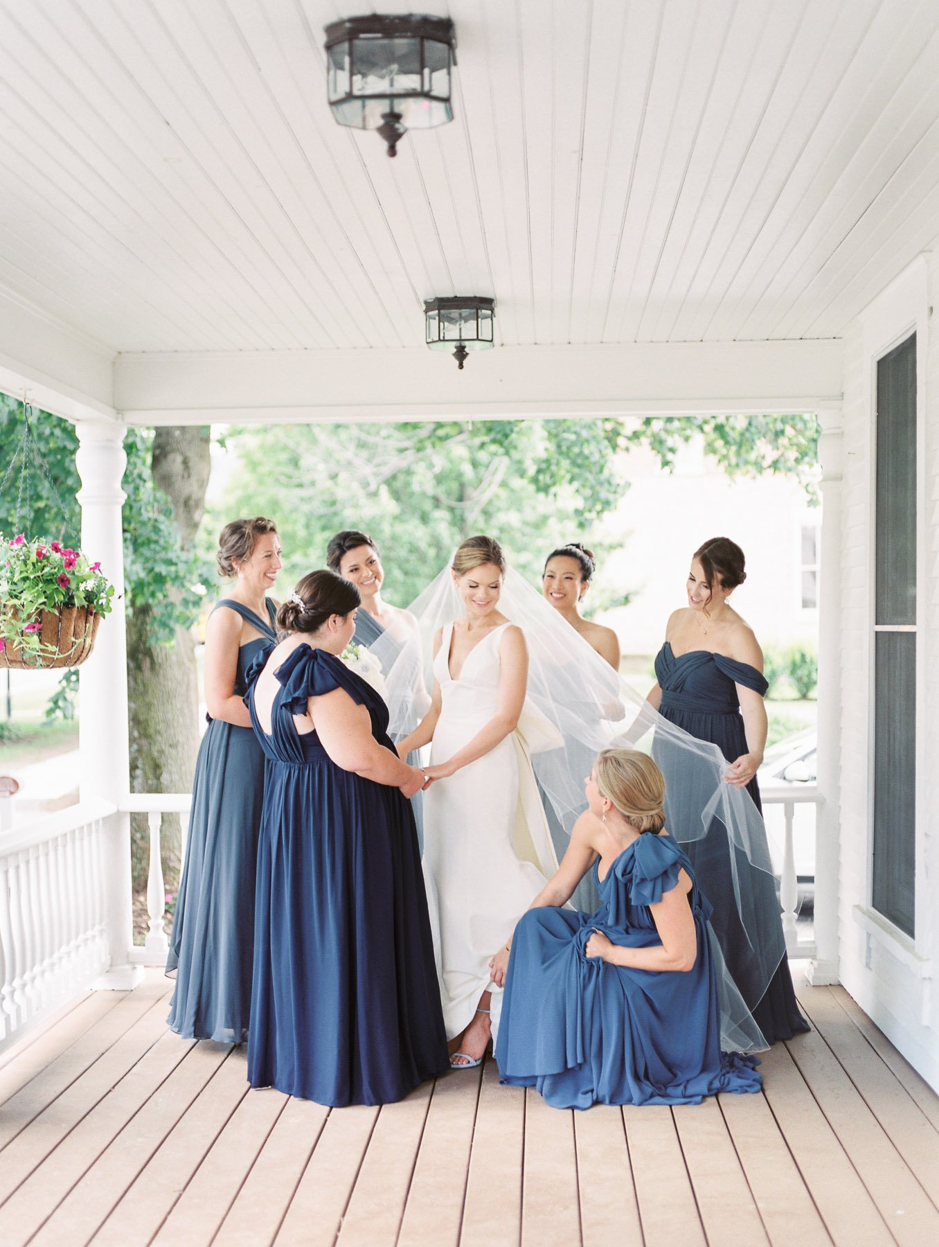 Manchester Vermont Wedding Bridal Party in Shades of Blue