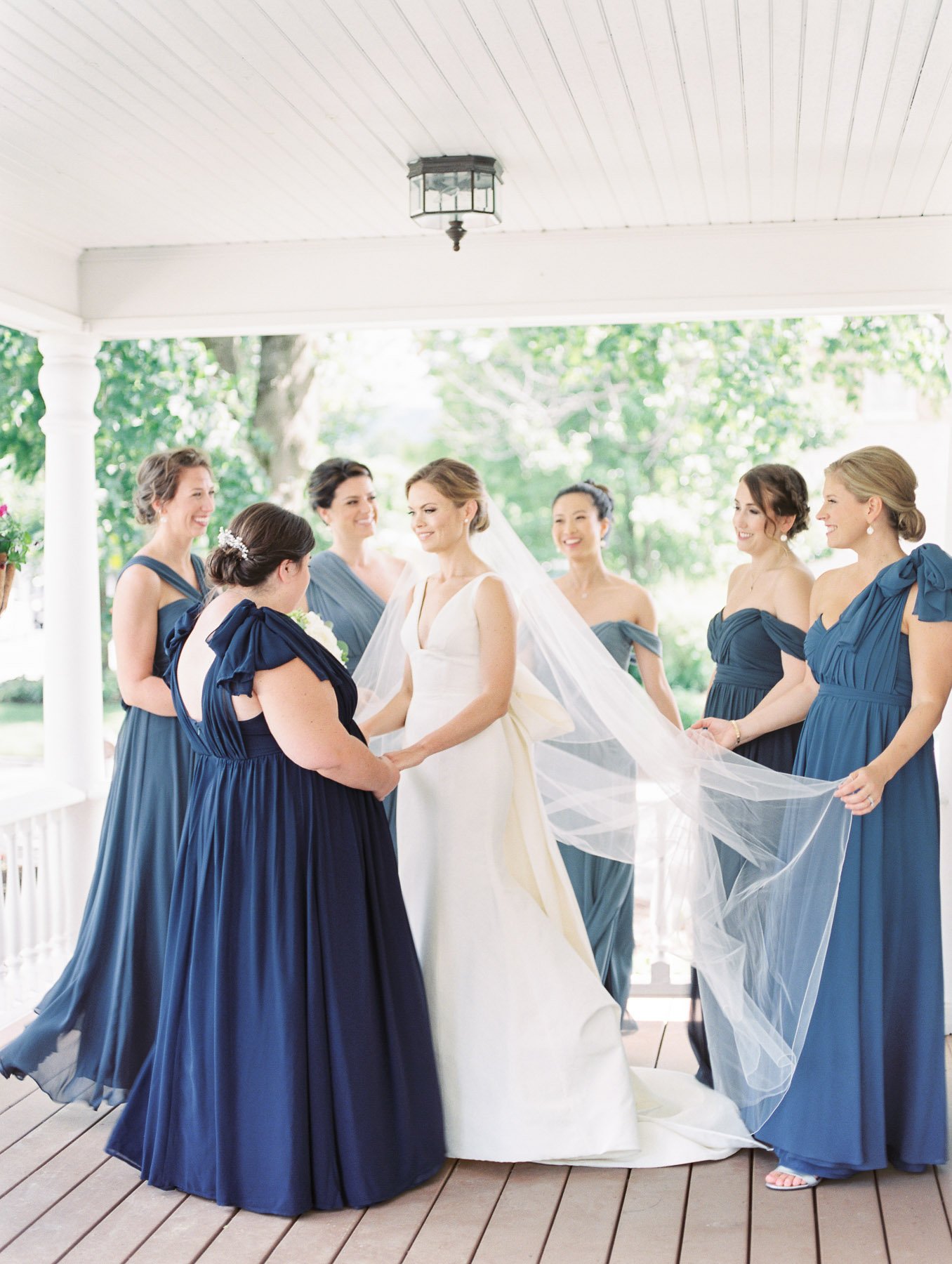 Manchester Vermont Wedding Bridesmaids Shades of Blue Dresses