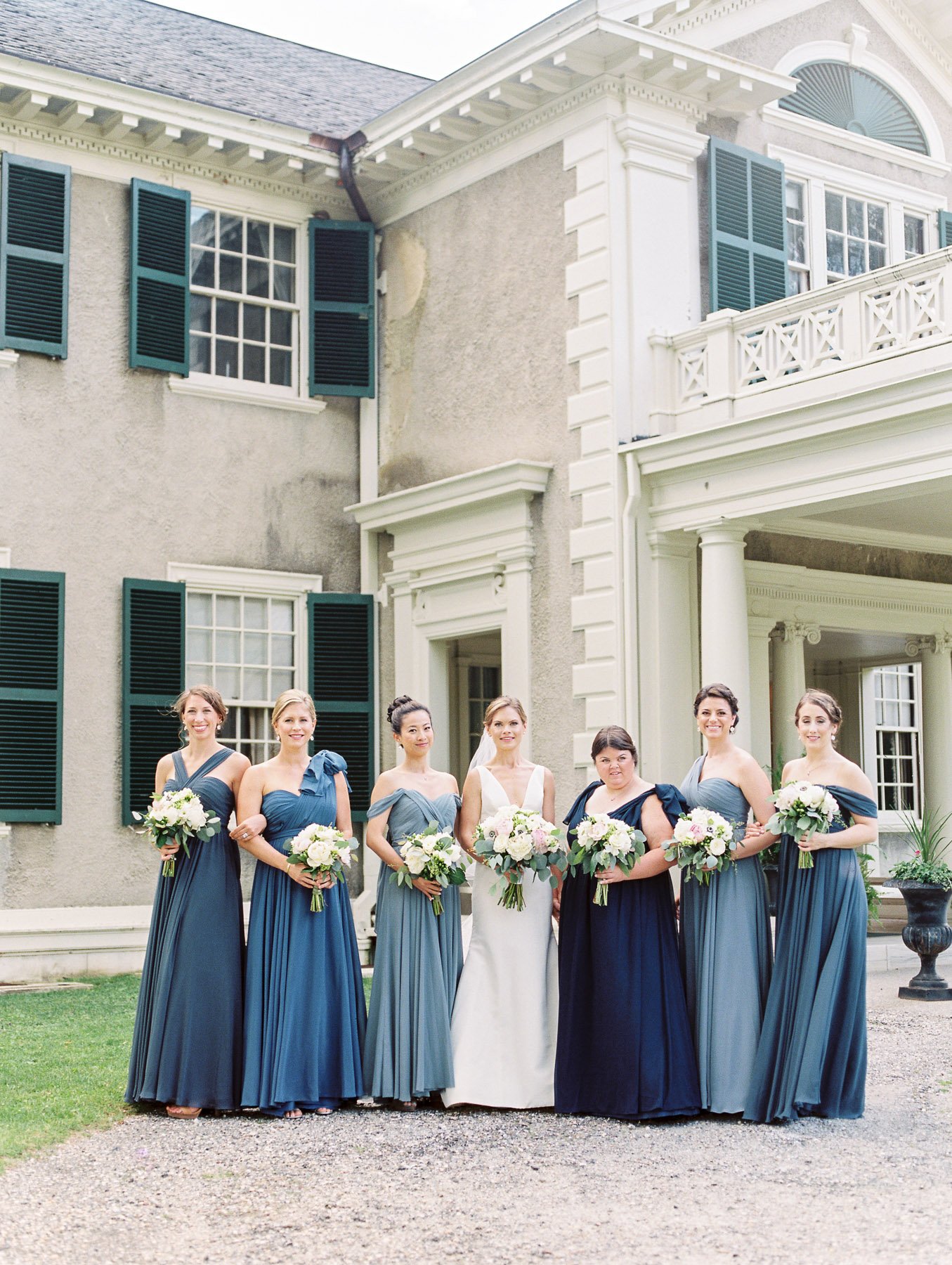 Manchester Vermont Wedding Bridesmaids in Shades of Blue Dresses