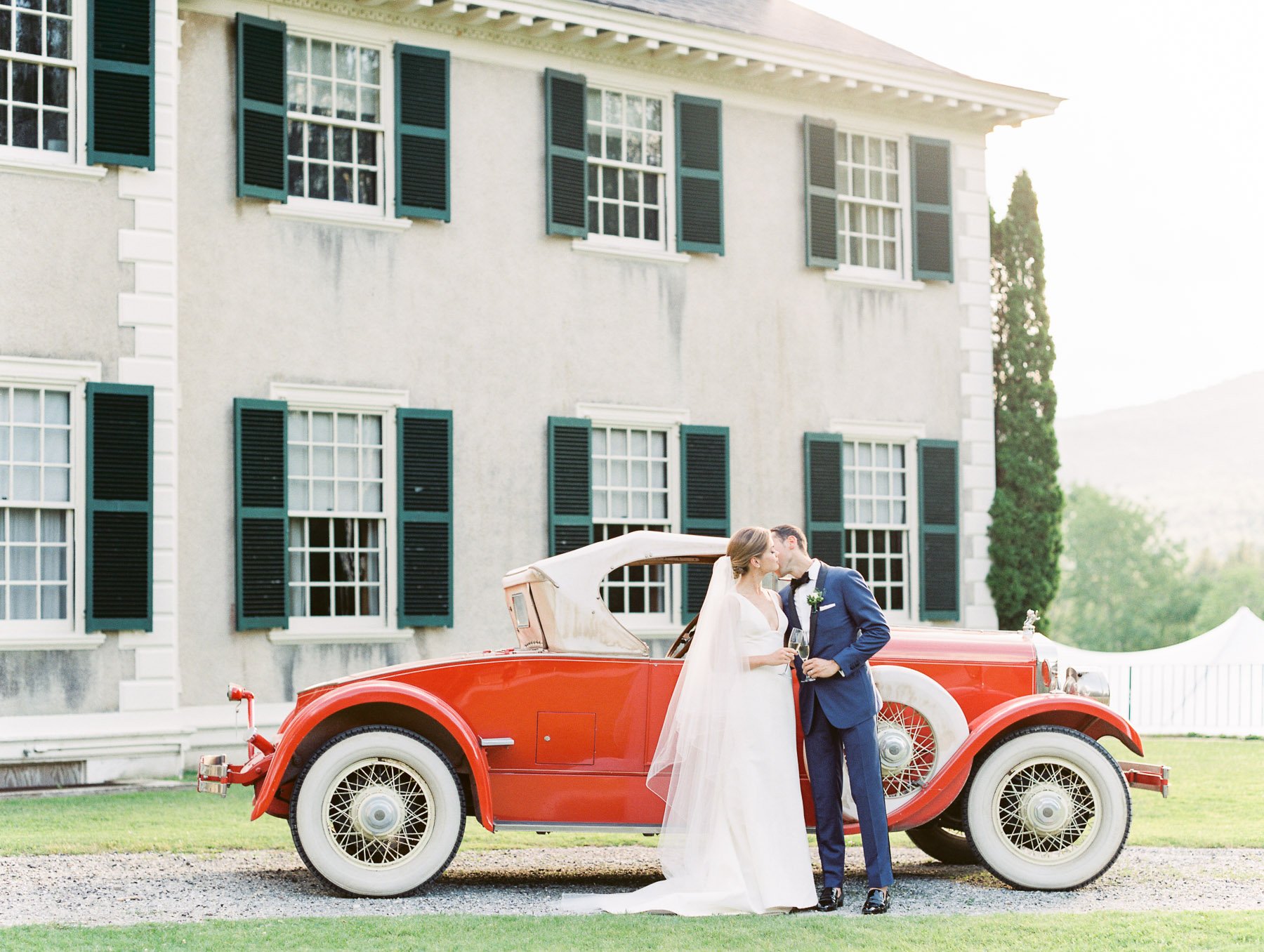 Manchester Vermont Wedding Vintage Red Car at Hildene Estate