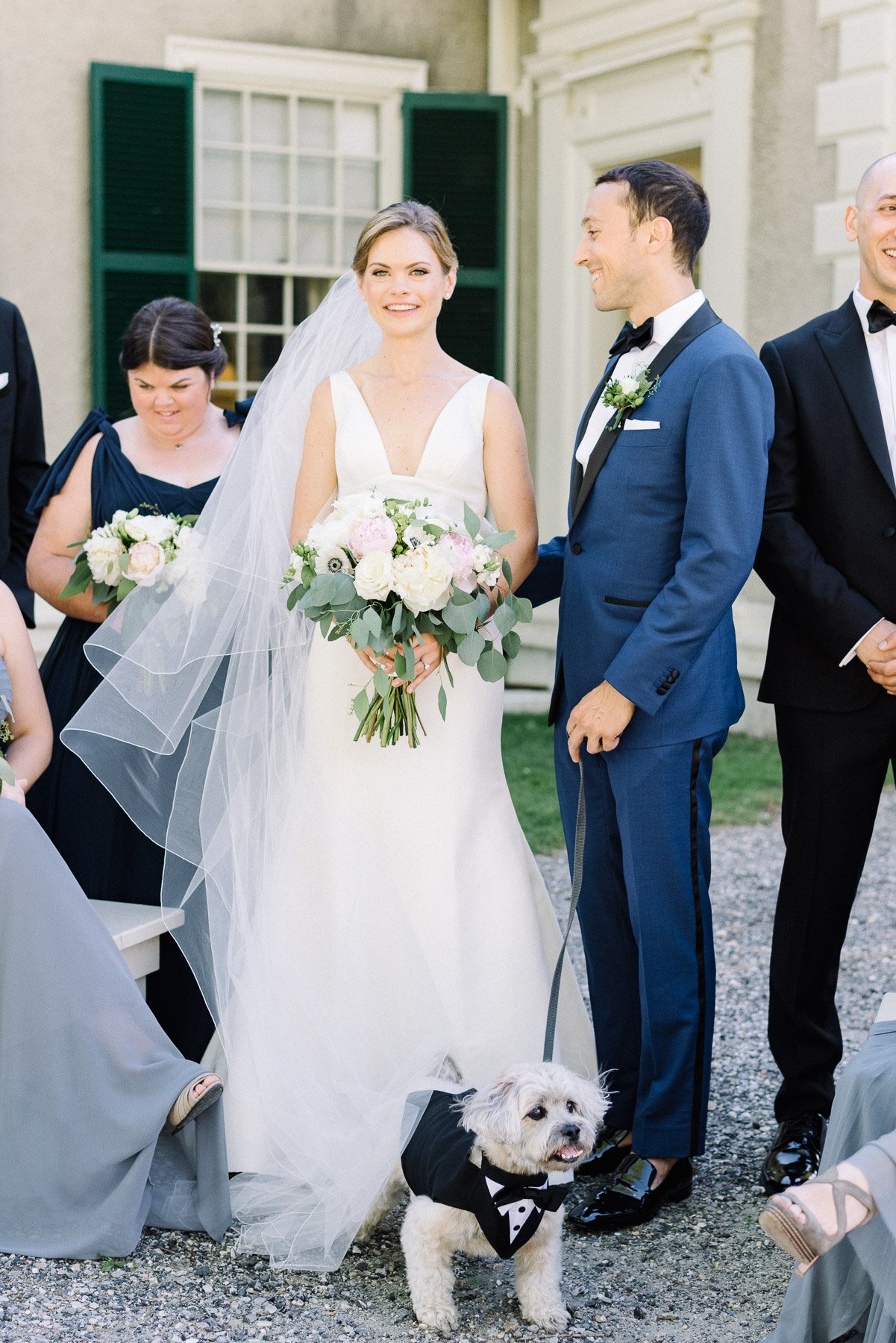 Manchester Vermont Wedding Bride and Groom with Dog