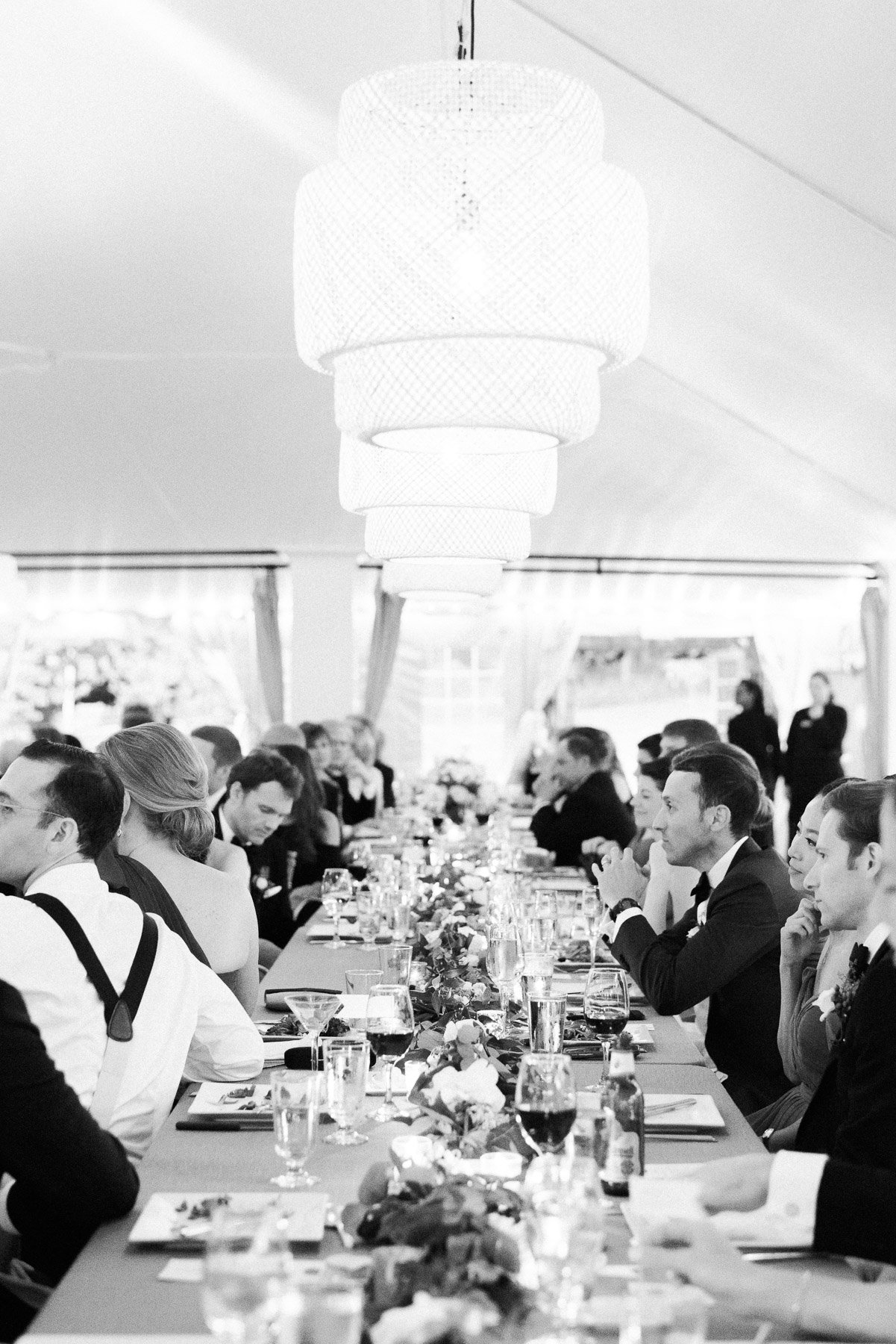 Manchester Vermont Wedding Black and White Tent Photo with Ikea Lights