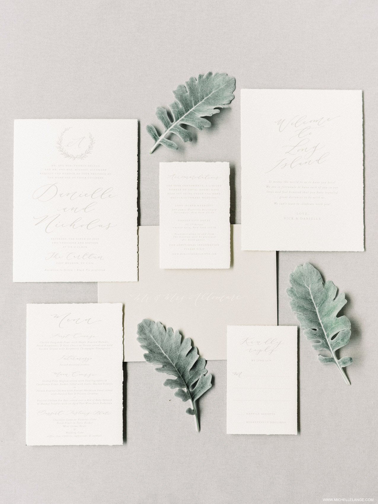 NY Wedding Photographer with Linen and Leaf Invitation