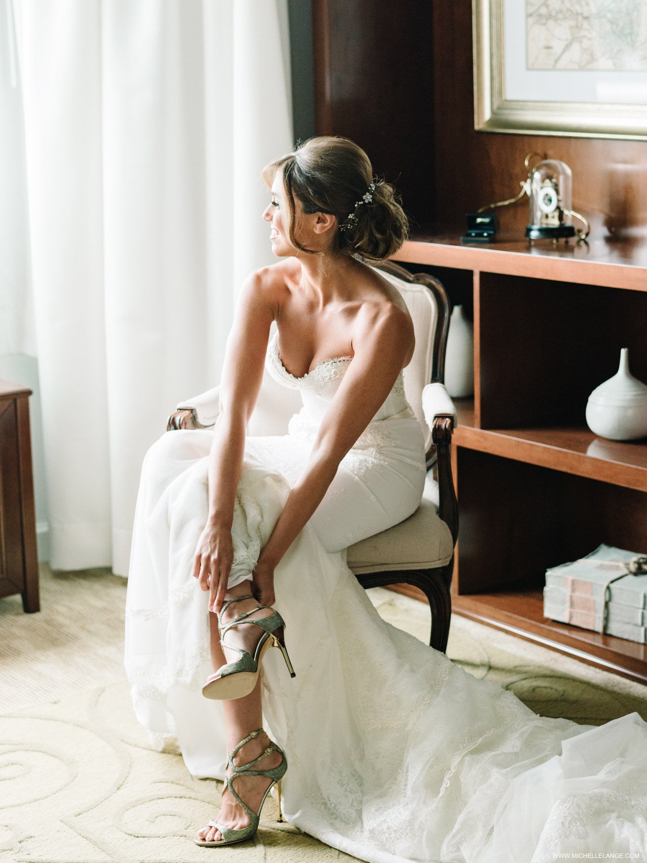 NY Wedding Photographer with Inbal Dror Wedding Dress and Jimmy Choo Shoes