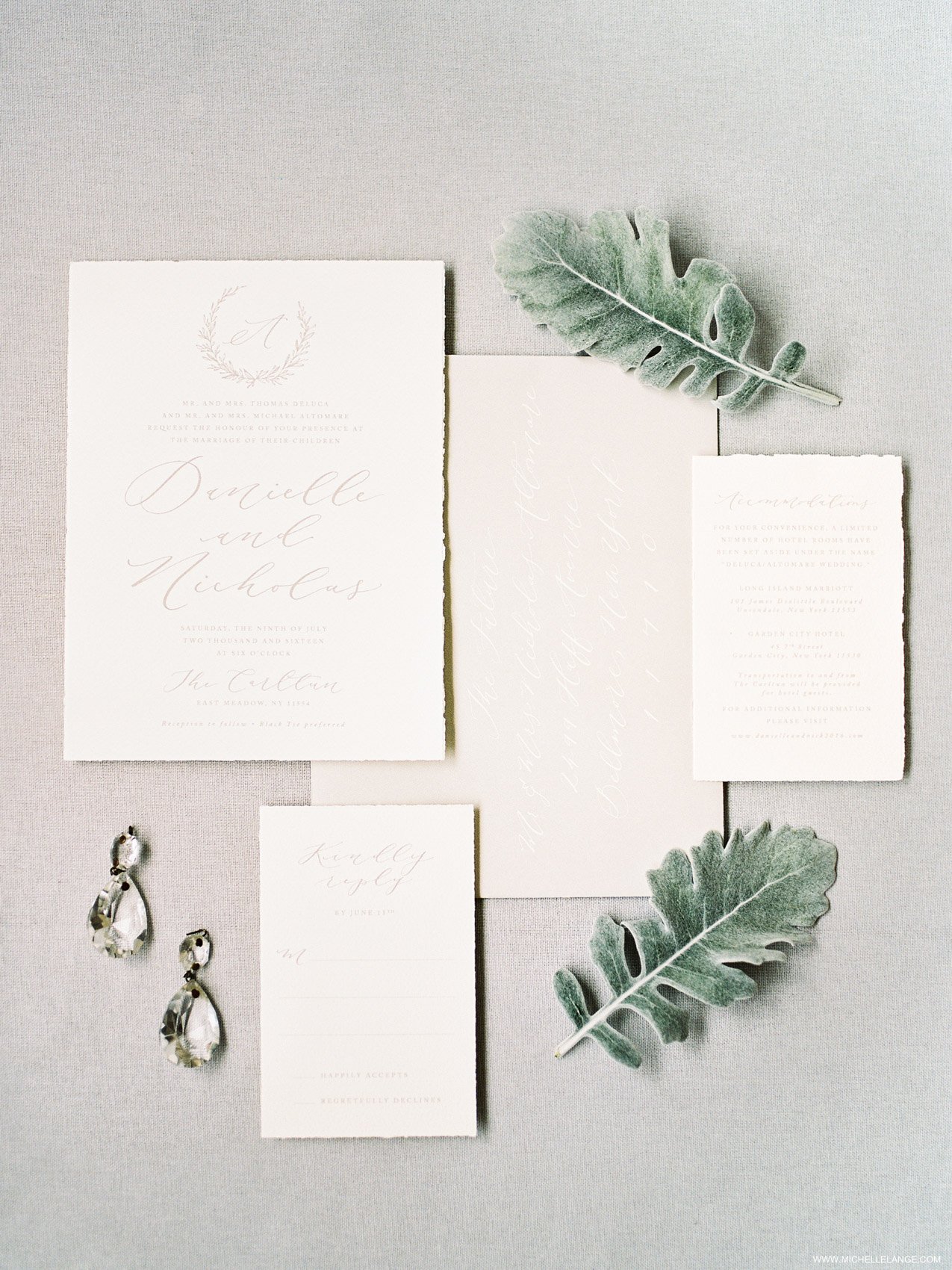 NY Wedding Photographer with Linen and Leaf Wedding Invitations