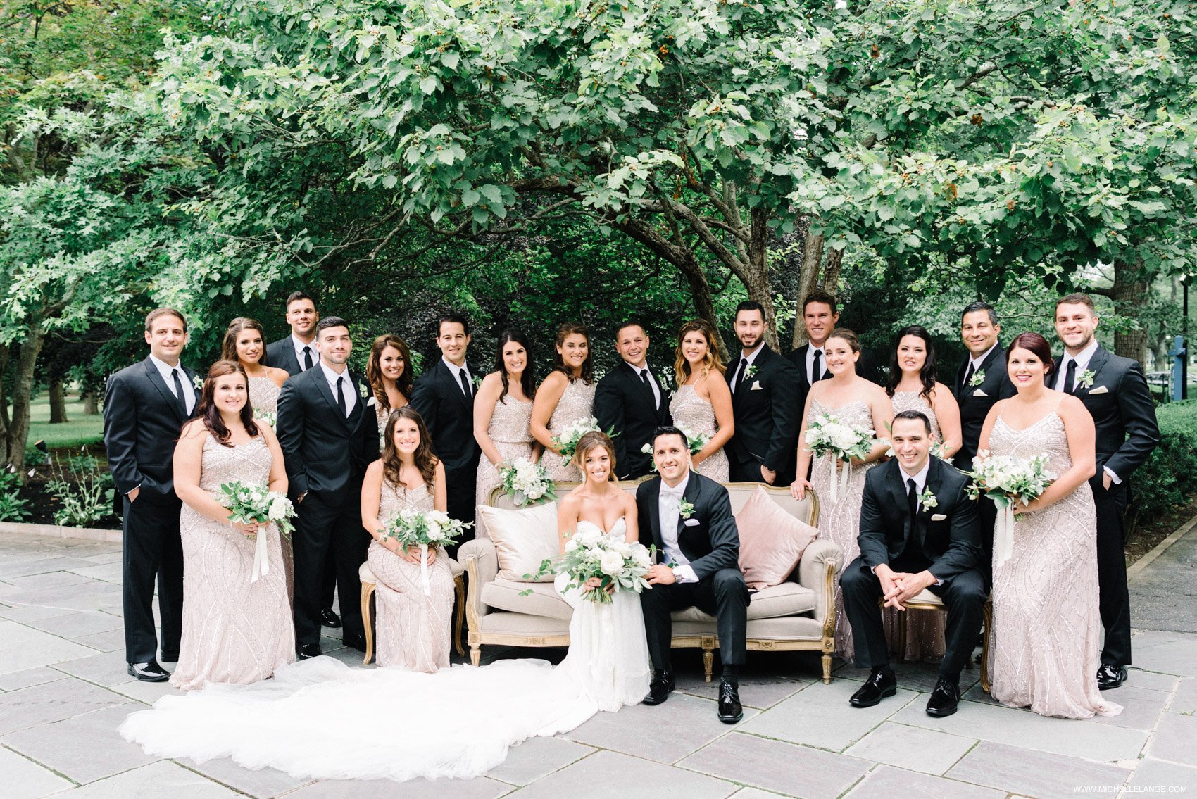 NY Wedding Photographer with Bridal Party at The Carltun on Dovetail Vintage Rental