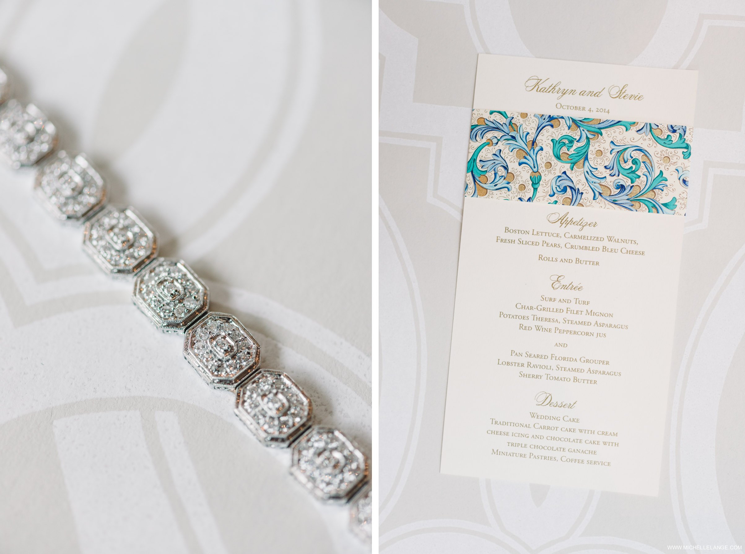 Menu and Brides Bracelet Riverhouse at Rumson Country Club Wedding 