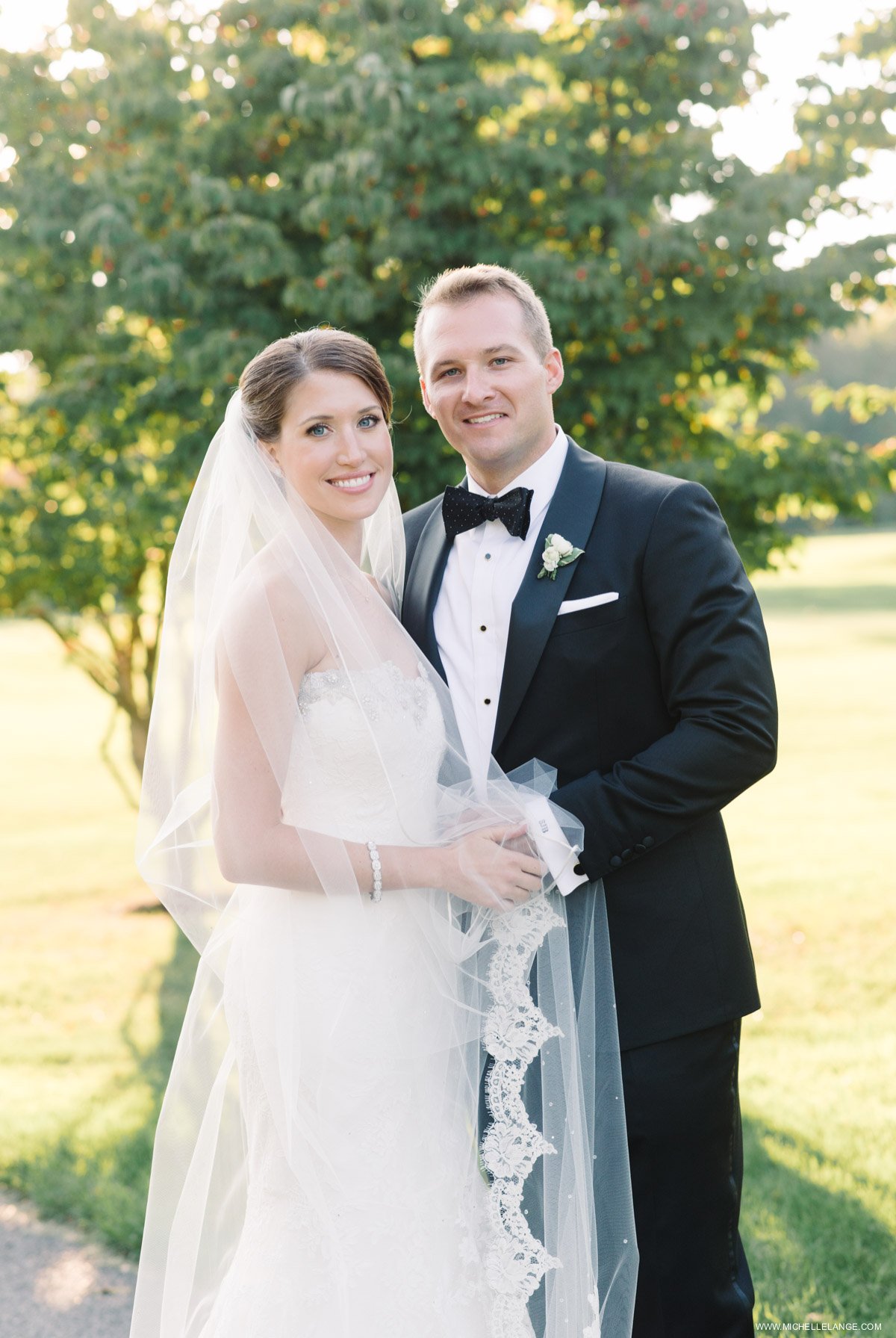 Bride with Lace Veil Riverhouse at Rumson Country Club Wedding 