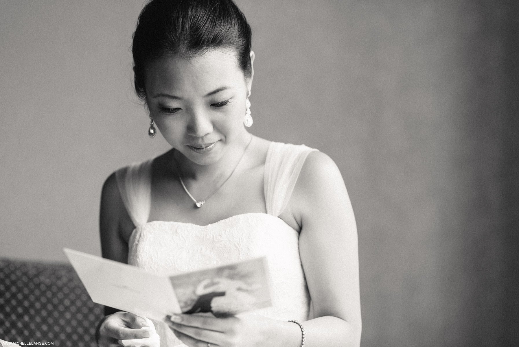 Bride Reading Card from Groom