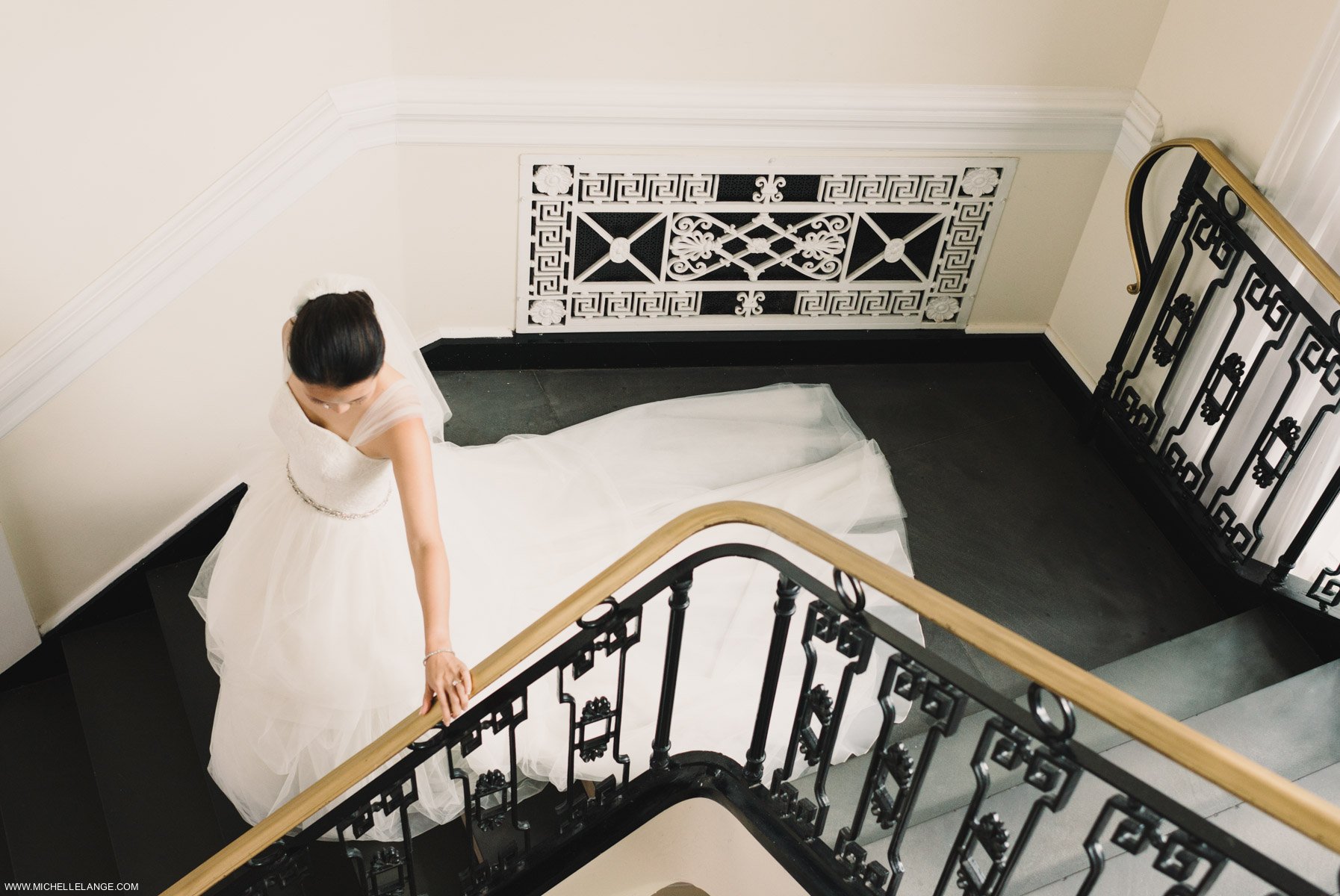 Bride and Staircase at The Carltun in Long Island