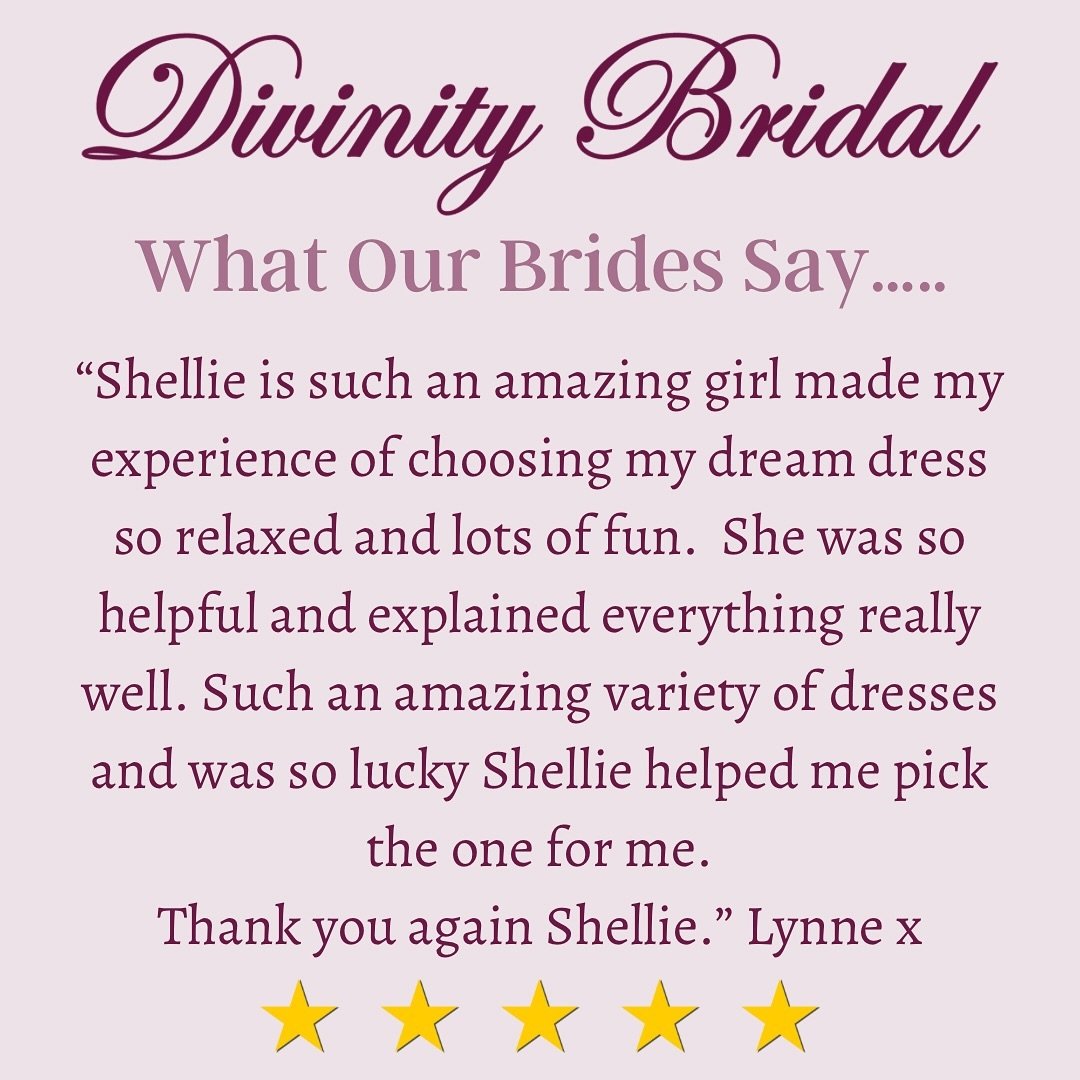 The biggest thank you to Lynne for this lovely review! 

We&rsquo;re so pleased that you had so much fun with us! Here at Divinity Bridal, we&rsquo;re all about making your dress-shopping journey relaxed, stress-free, and completely unforgettable! 🫶