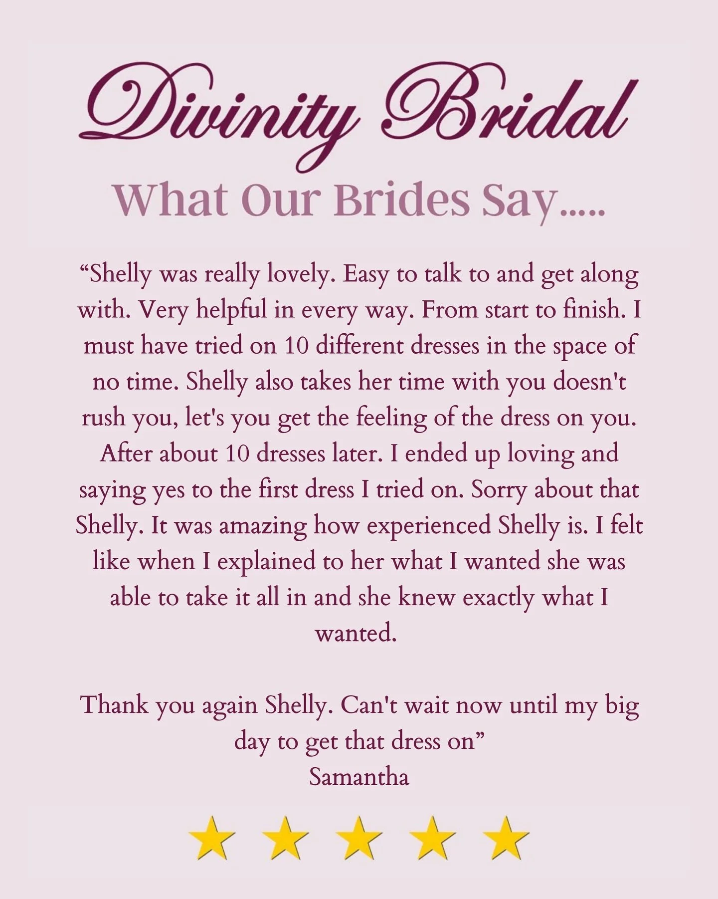 Thank you so much, Samantha, for such a lovely review 🤍✨

We absolutely loved meeting you and helping you find your perfect dress and yes, ending up back at dress number one is always such a special moment! 

You chose the most beautiful gown, and w