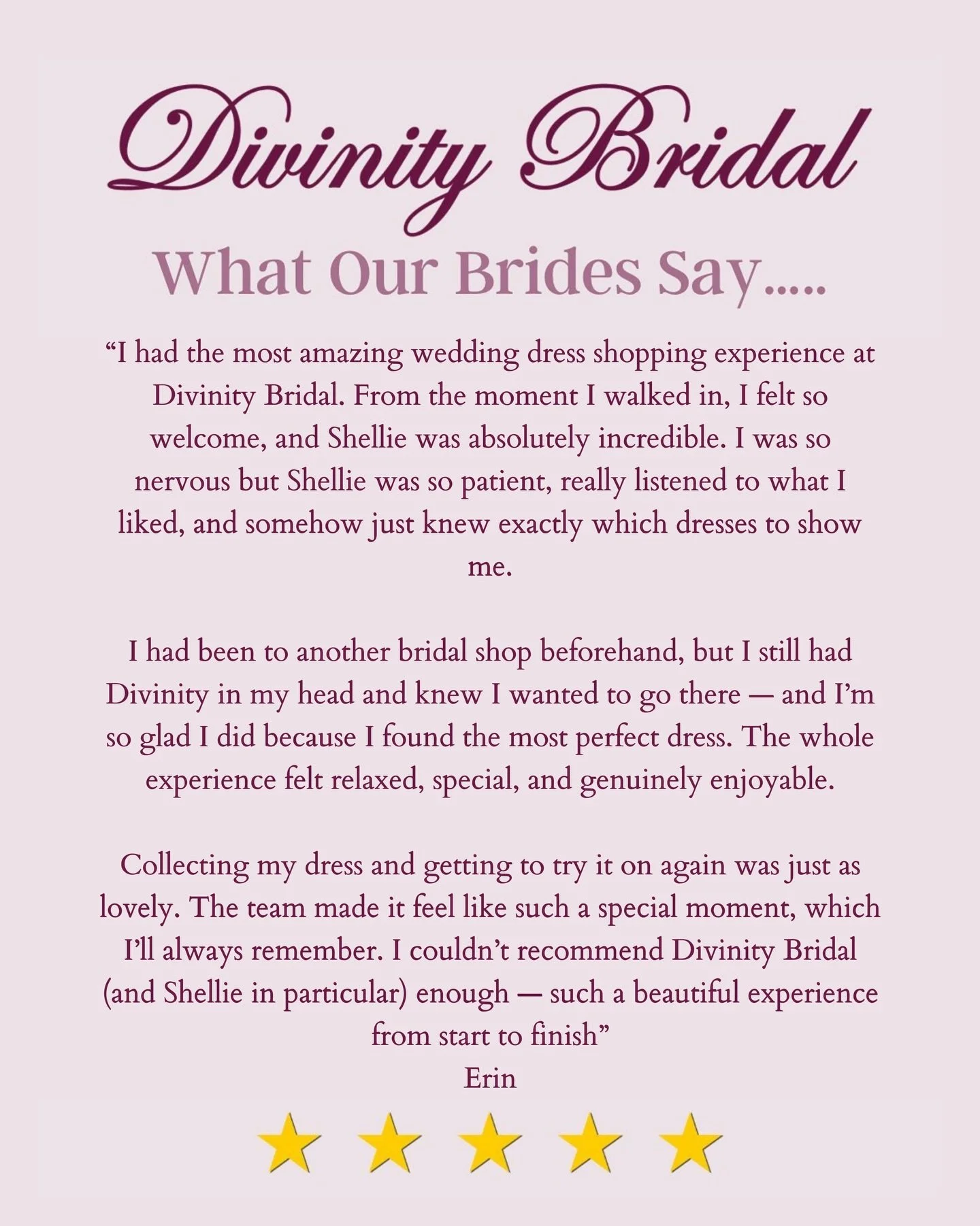 This one really got us 🤍

Thank you so much, Erin, for sharing this and for trusting us from the very start. Walking in feeling nervous, knowing you&rsquo;d already been elsewhere but still having Divinity on your mind truly means more than you know