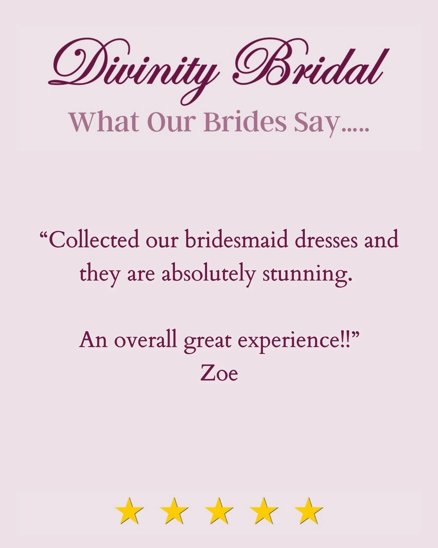 Thank you so much for your lovely review Zoe we&rsquo;re so glad you had such a great experience collecting your bridesmaid dresses and that you loved them as much as we did!

Making sure both our brides and their bridal parties feel looked after eve