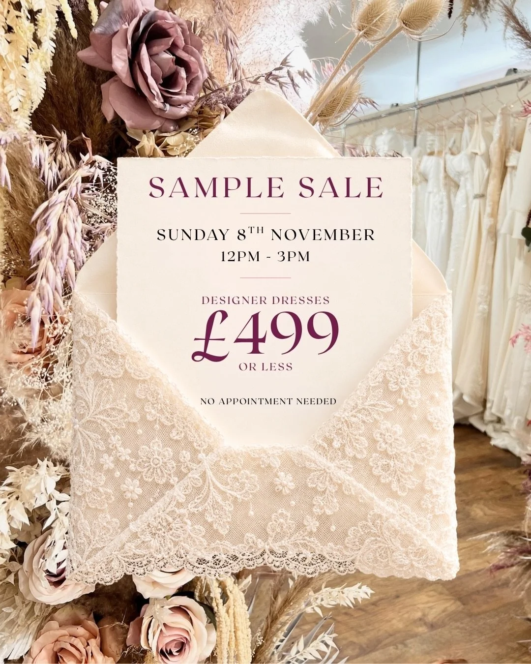 BRIDES&hellip; YOU DO NOT WANT TO MISS THIS!! 🤍

Our SAMPLE SALE is happening on SUNDAY 8TH NOVEMBER and we have some seriously gorgeous designer wedding dresses waiting for you&hellip; for &pound;499 OR LESS!! 🤍

And the best part? NO APPOINTMENT 
