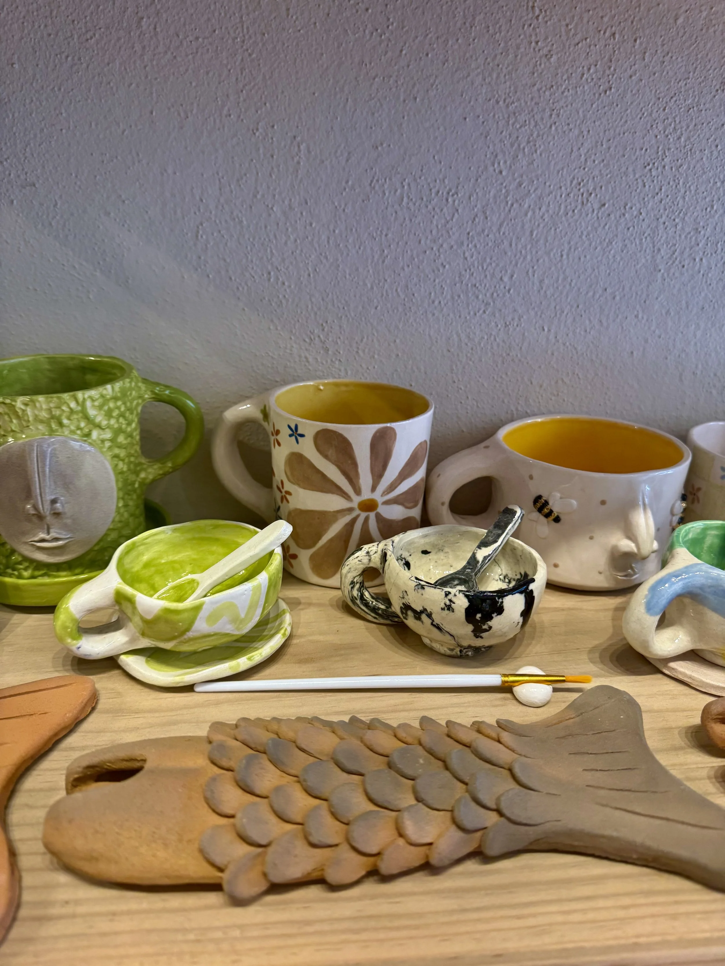 Handcrafted ceramic mugs by local artisan in Sayulita, Mexico.