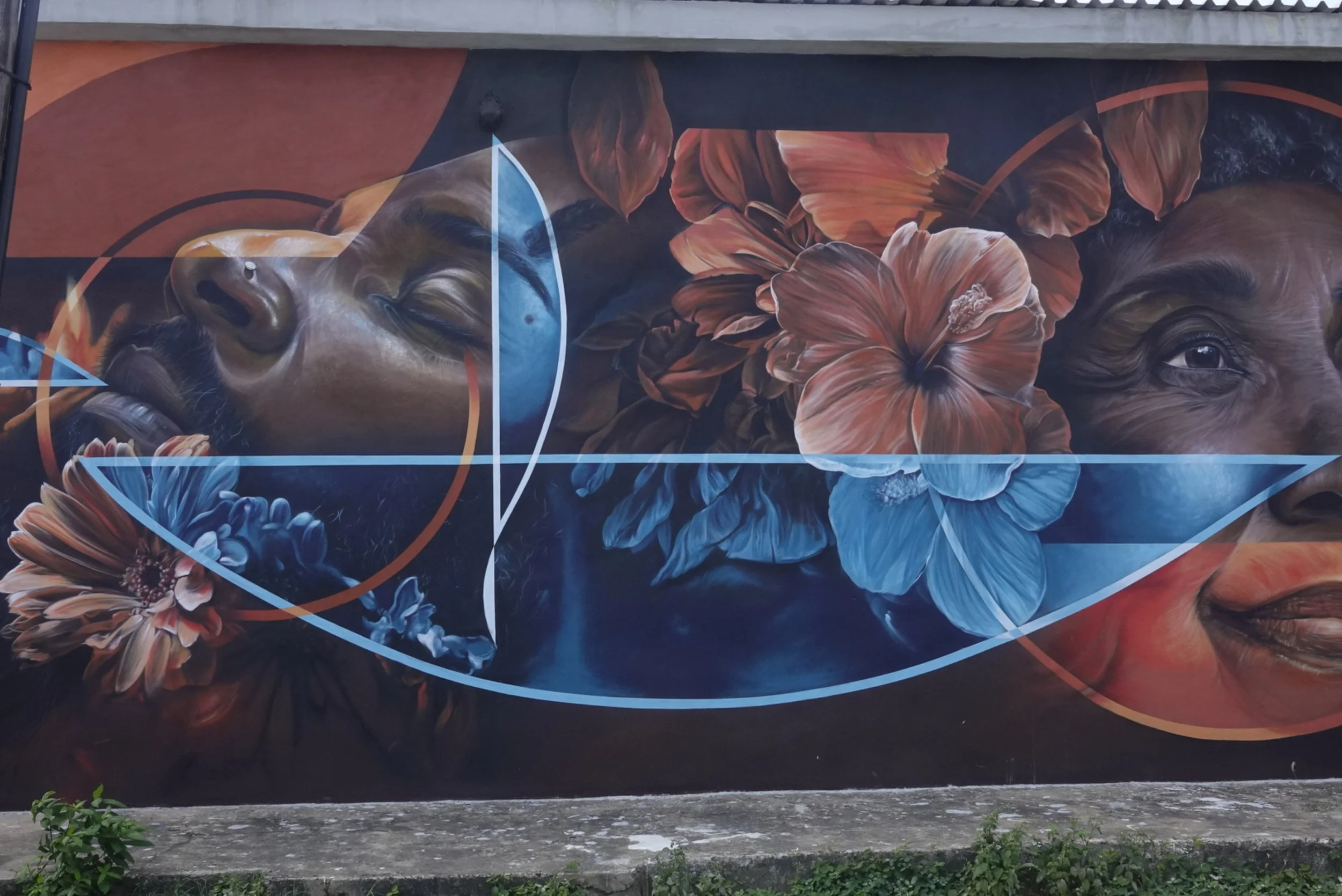 Large floral portrait mural in Aruba and Curaçao street art district