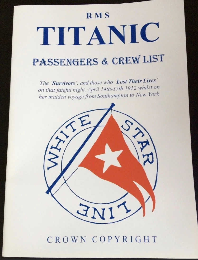 RMS Titanic passengers and crew list book in Belfast, Ireland.