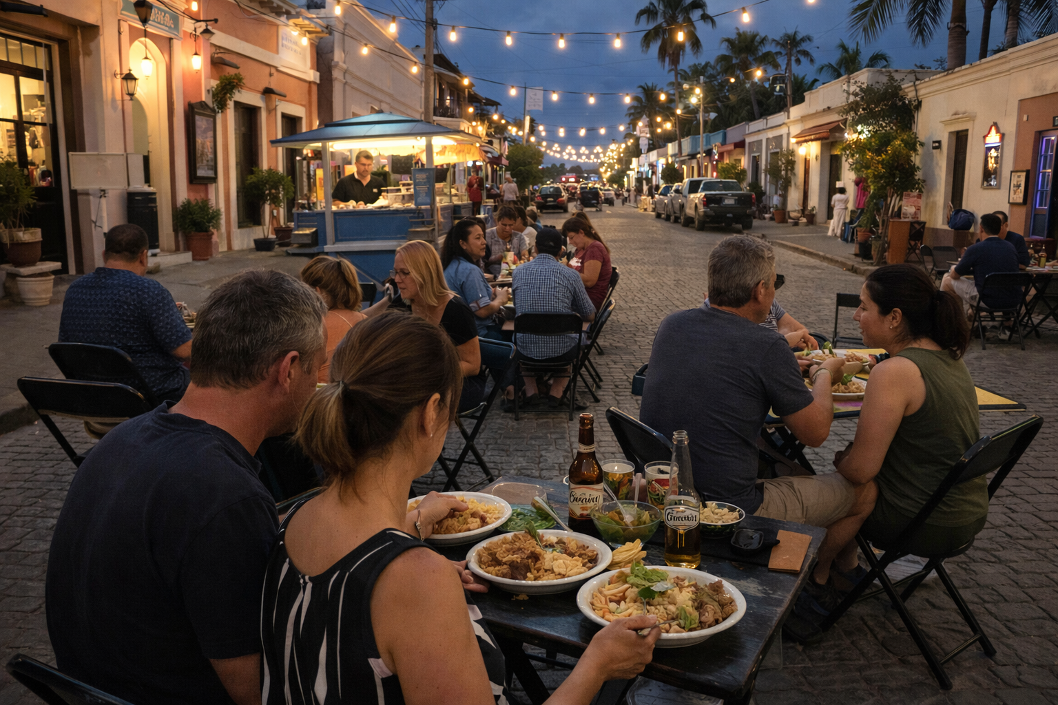 People eating at a street in San José del Cabo, Mexico.