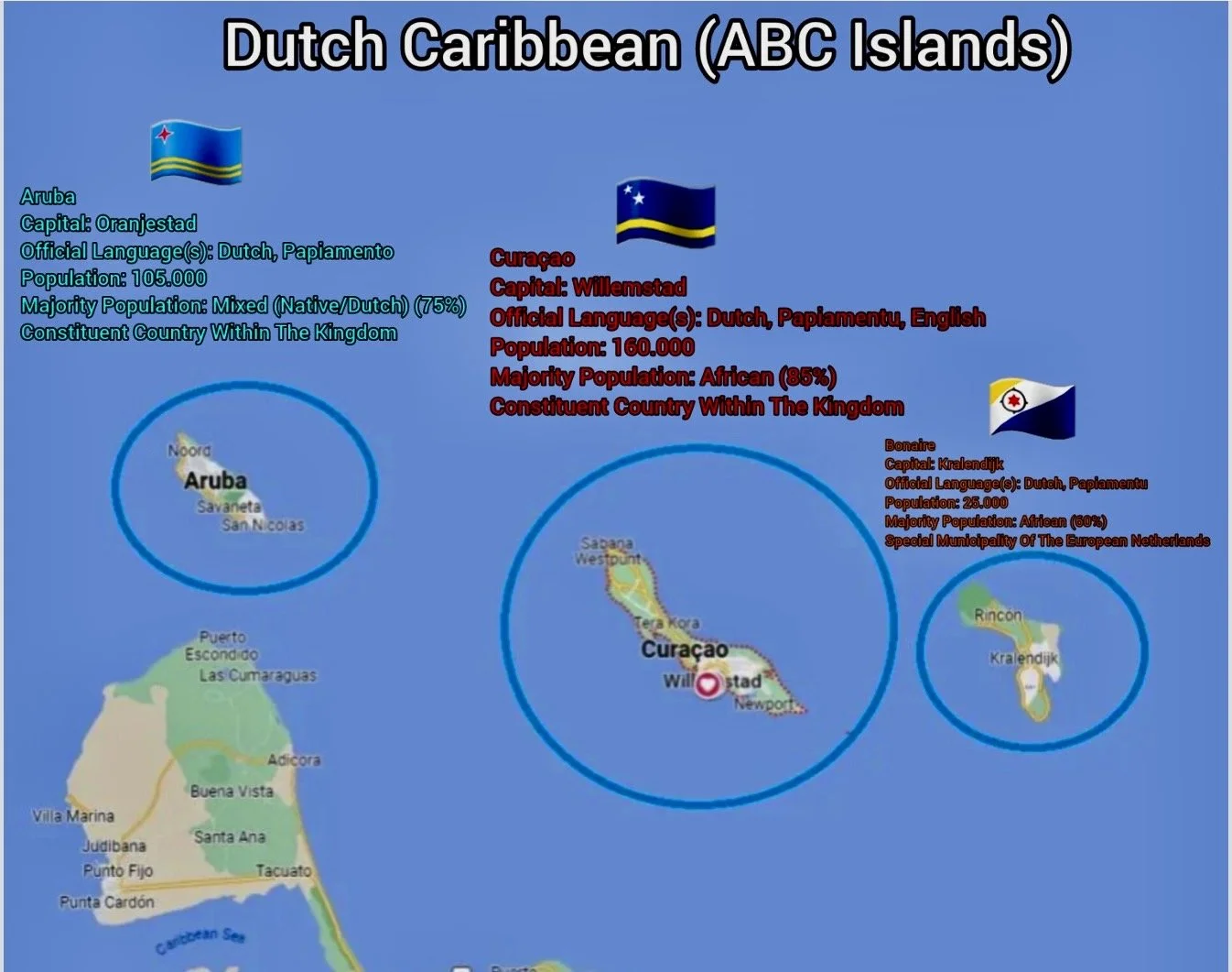 Map of the Dutch Caribbean ABC islands highlighting Aruba and Curaçao street art locations