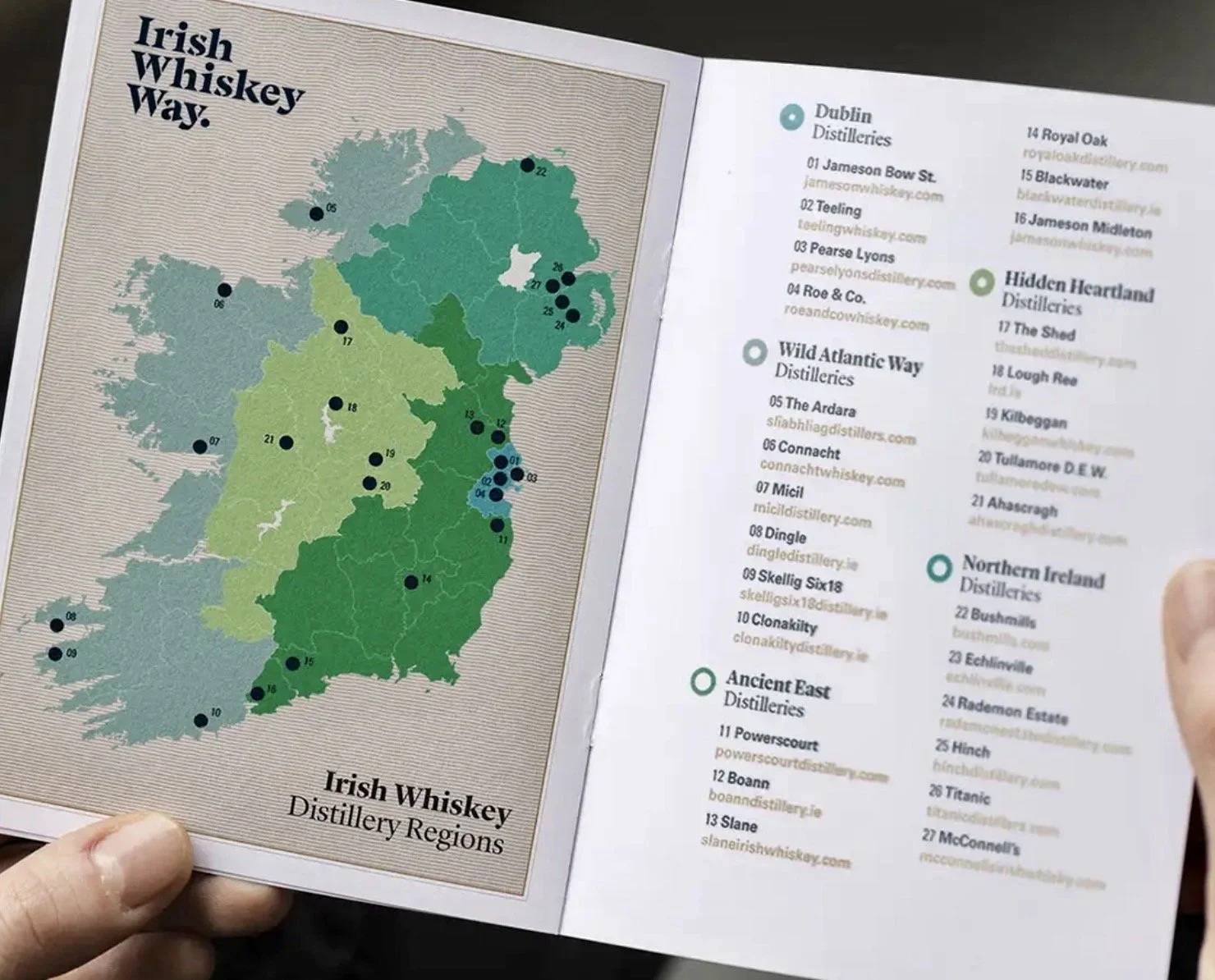 Irish Whiskey's distillery regions booklet.