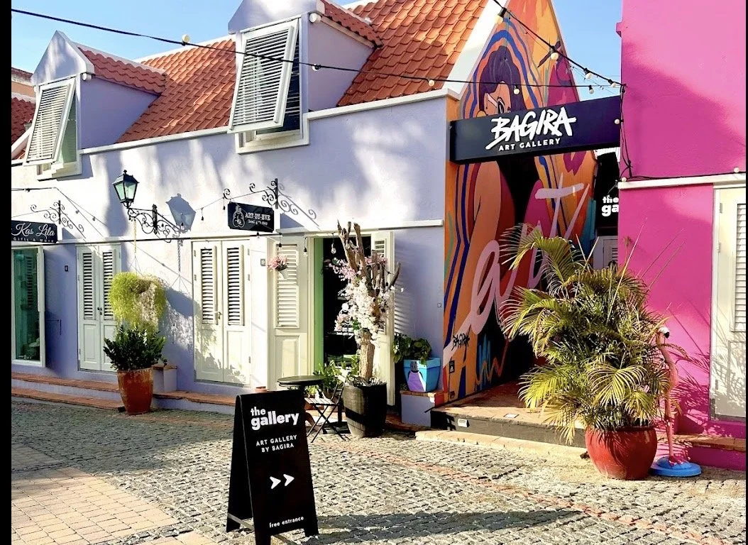 Bagira Art Gallery storefront in colorful Curaçao arts district