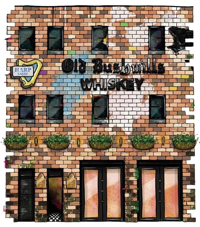 Old Bushmills Whiskey wall in Belfast, Ireland.