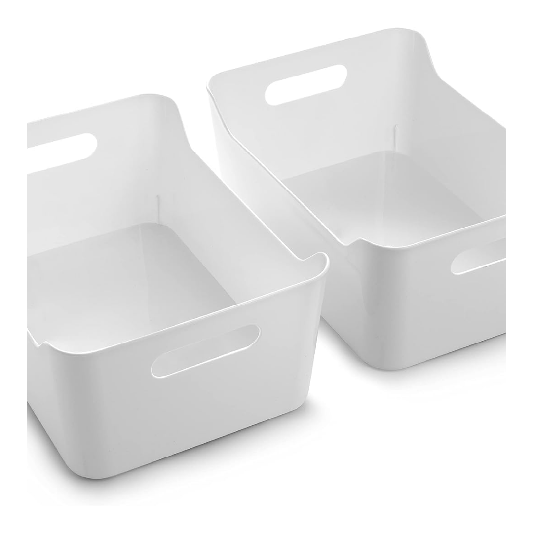 small white bin with handles